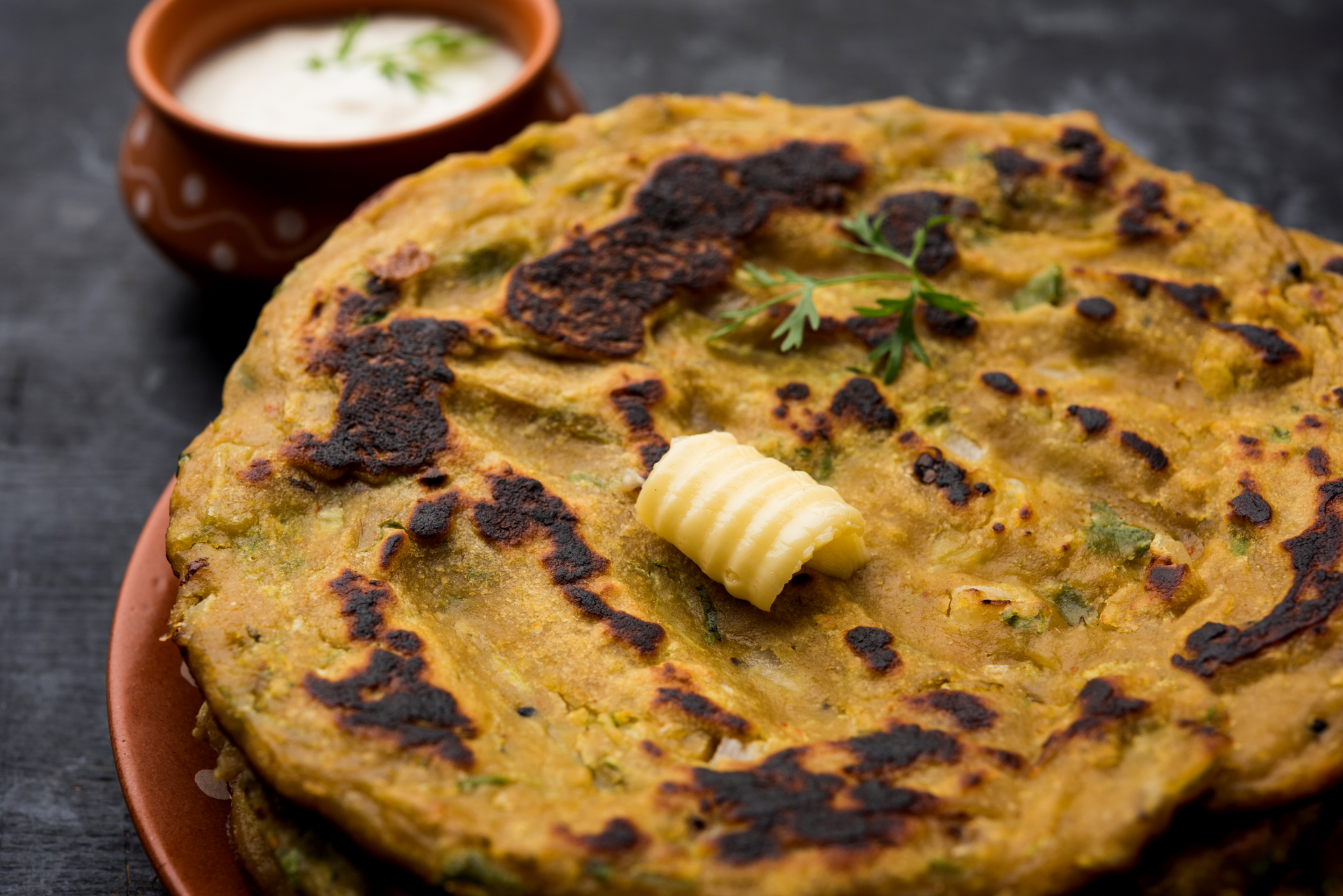 Aloo Paratha with Spiced Potato Filling and Ghee