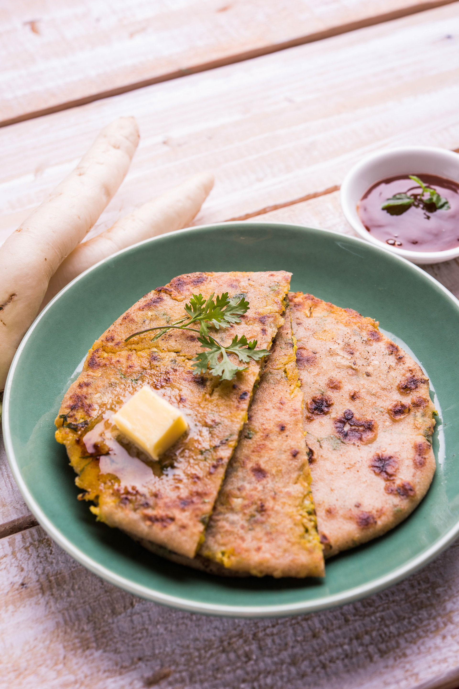 Aloo Paratha with Spiced Potato Filling and Ghee