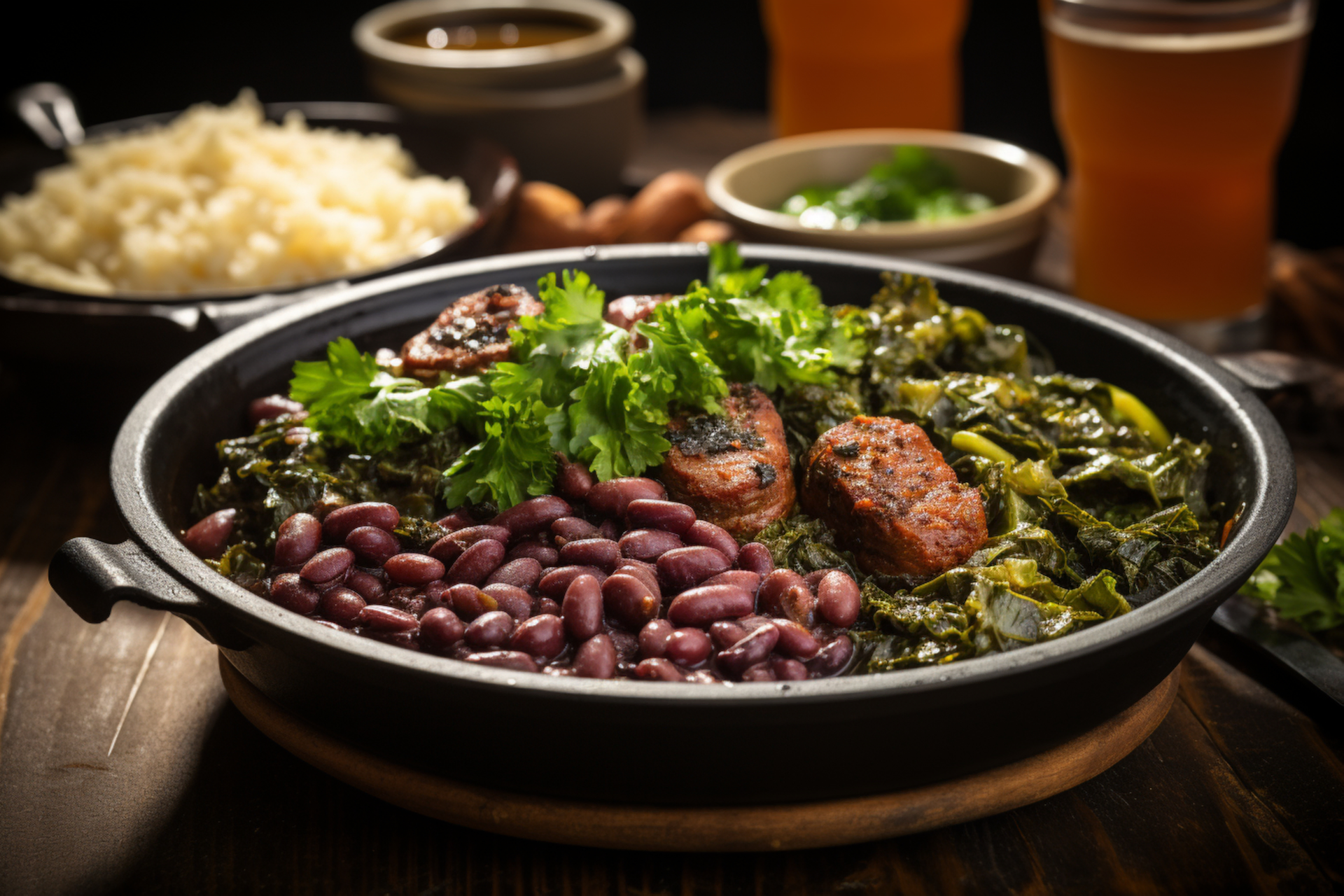 Brazilian Feijoada Light with Fresh Kale and Grilled Sausage