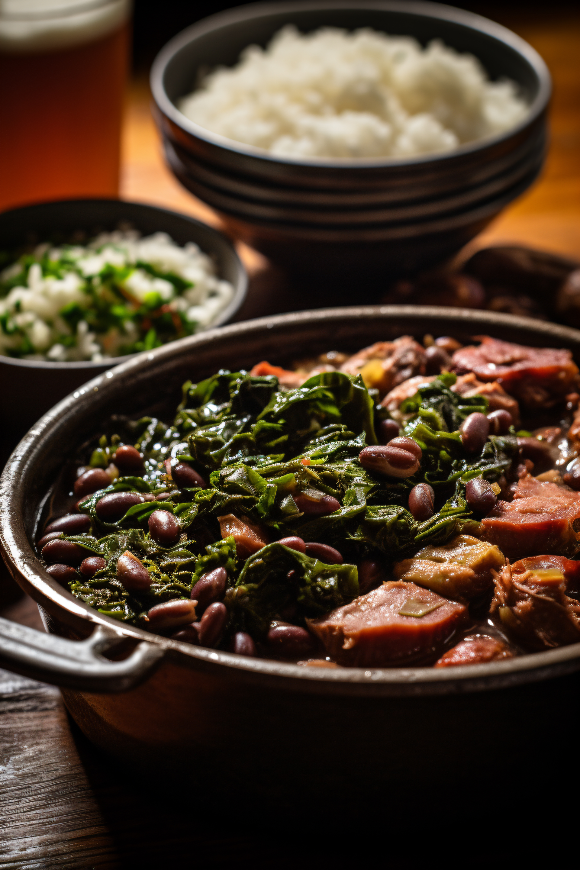 Brazilian Feijoada Light with Fresh Kale and Grilled Sausage