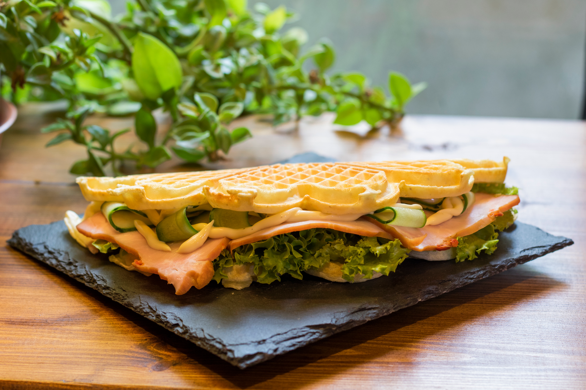 Brazilian Tapioca Waffle Sandwich with Guava and Cheese