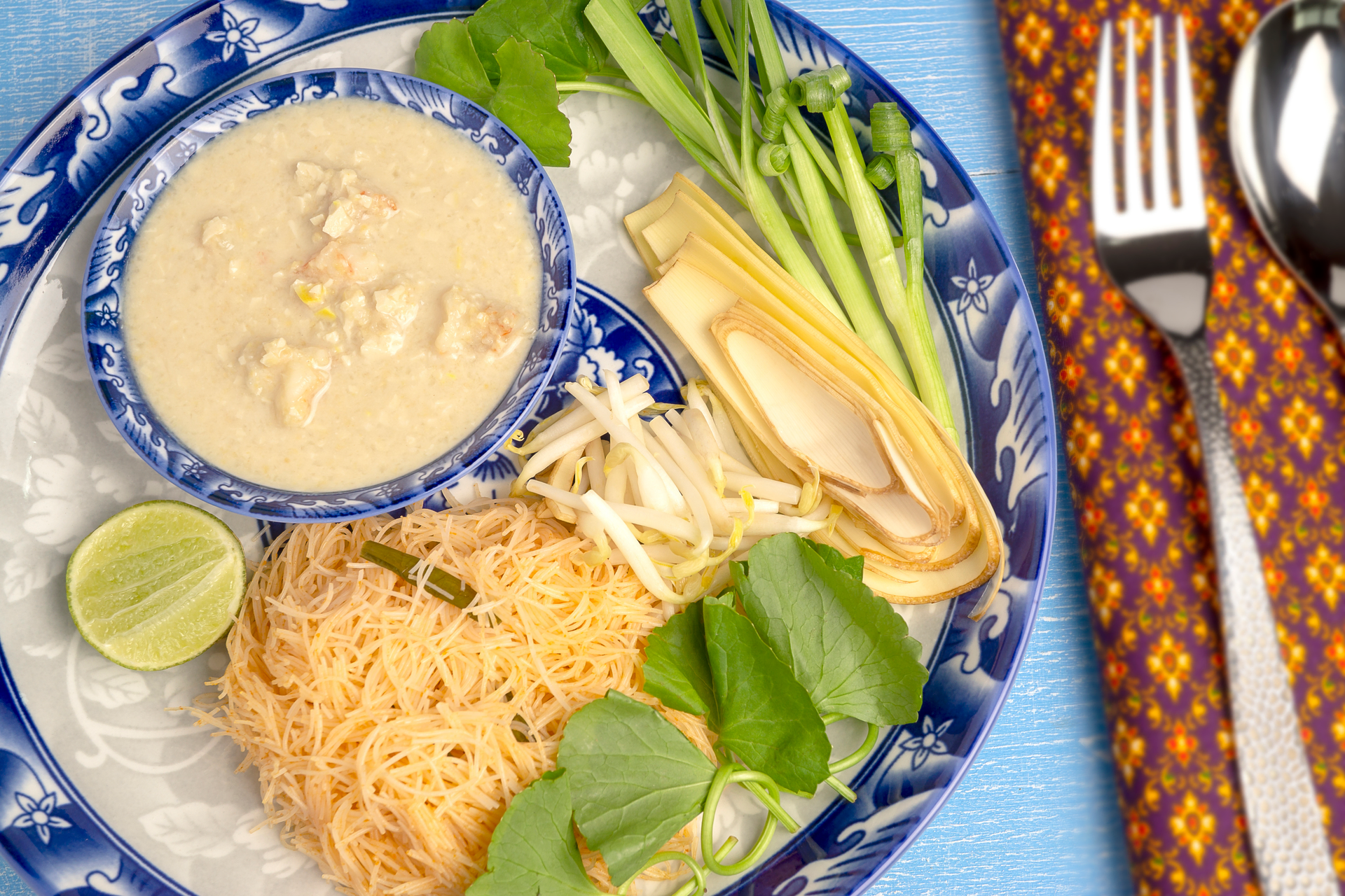 Burmese Coconut Noodle Soup with Lemongrass Chicken