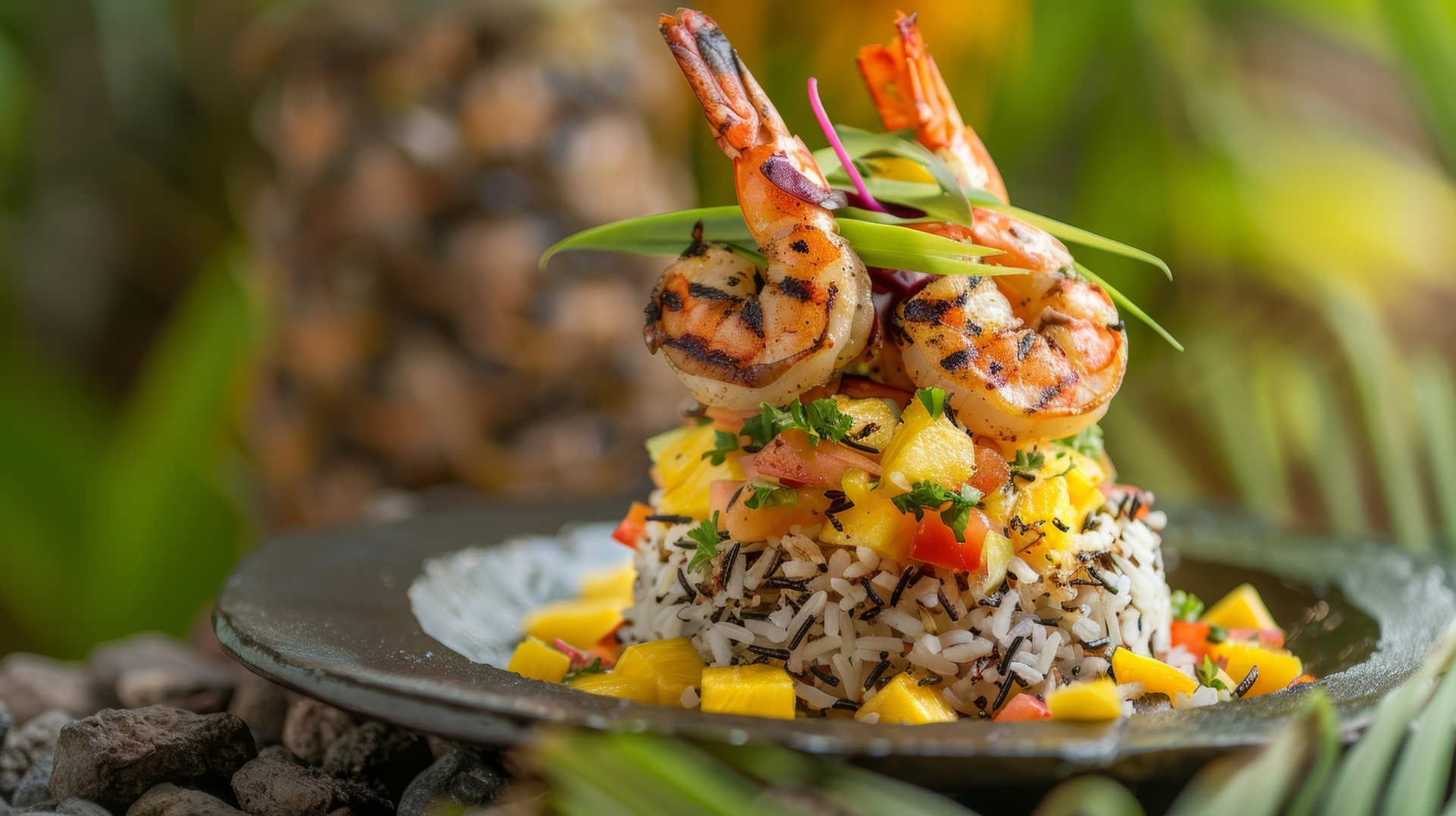 Caribbean Coconut Rice with Mango Salsa and Grilled Shrimp