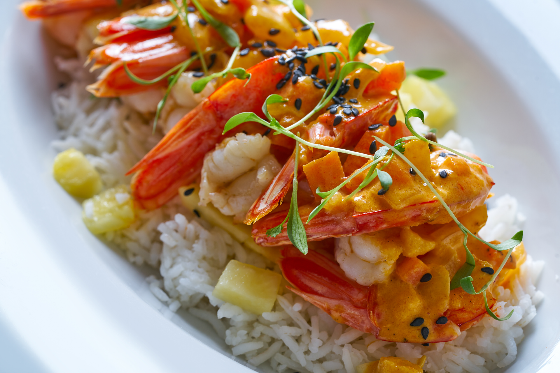 Caribbean Coconut Rice with Mango Salsa and Grilled Shrimp