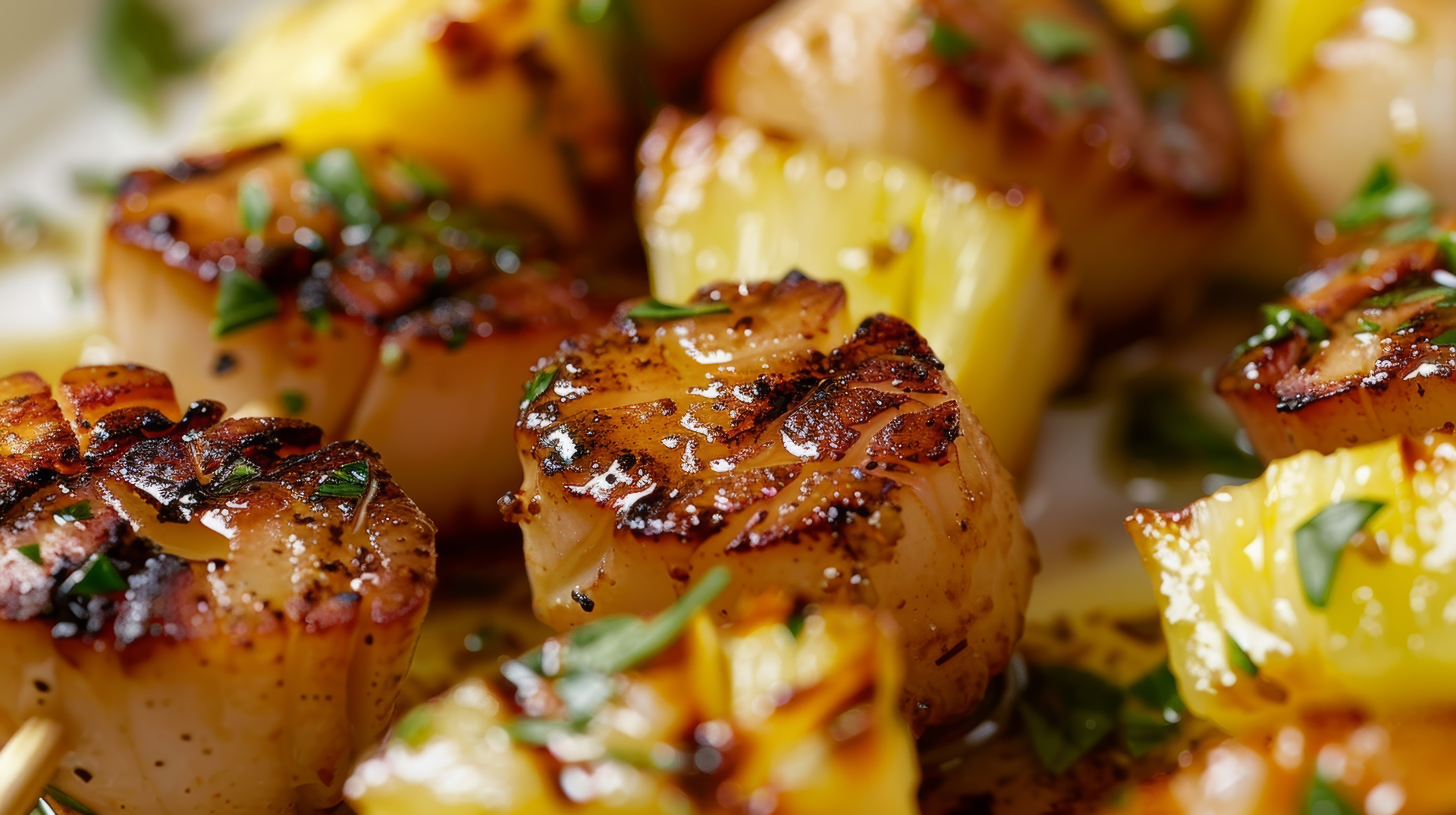 Caribbean Curried Scallop Skewers with Grilled Pineapple