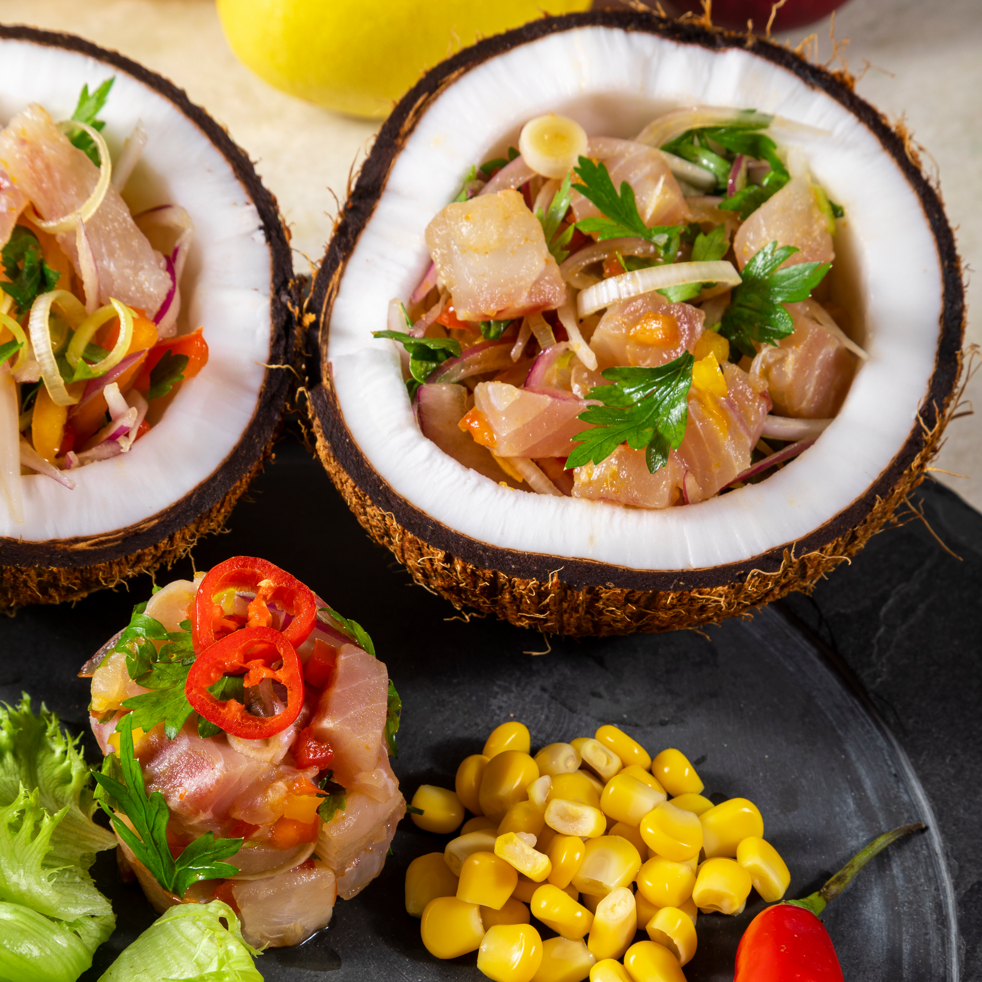Caribbean Plantain and Coconut Ceviche with Lime