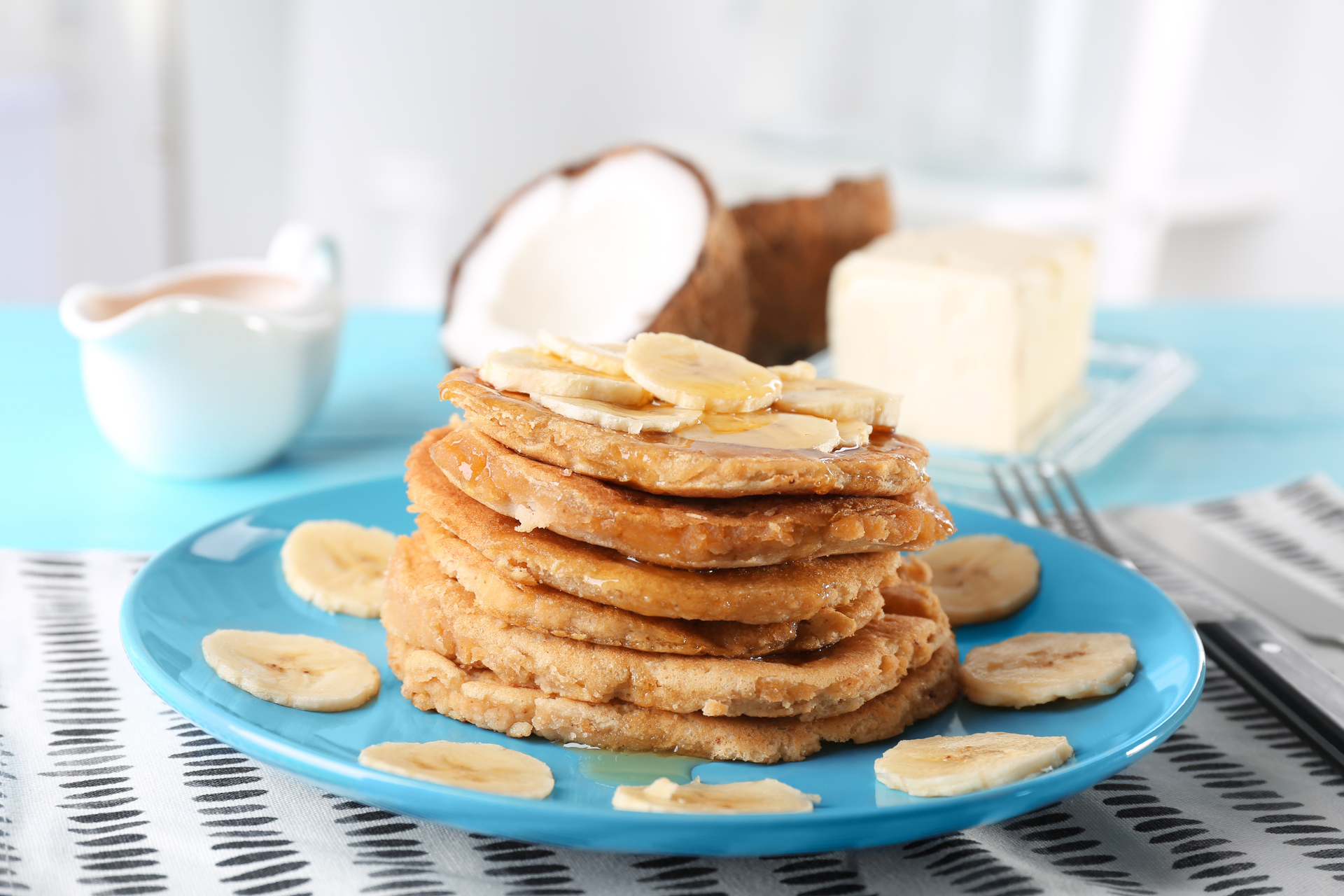 Caribbean Rum-Infused Plantain Pancakes with Coconut Whip