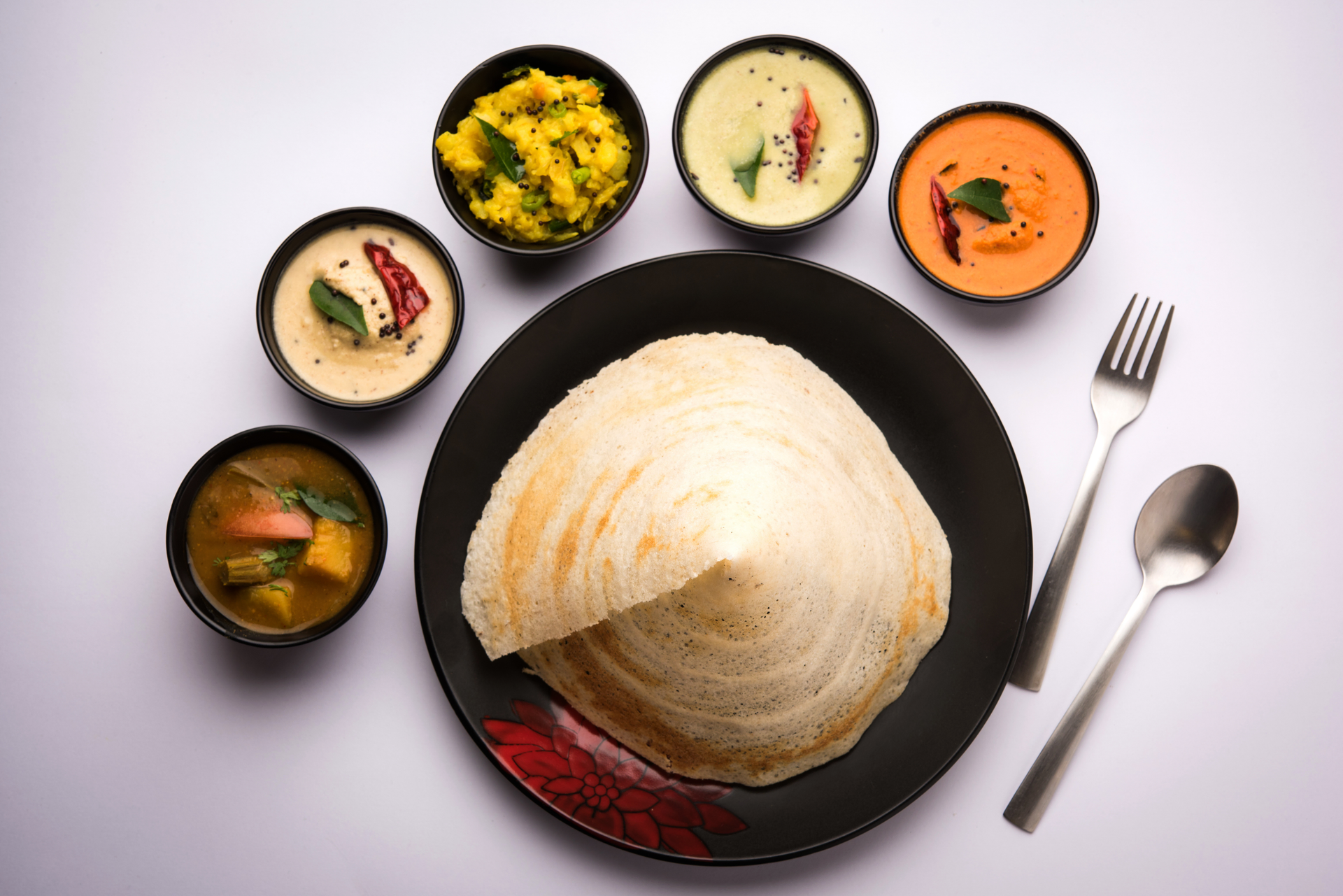 Classic Indian Dosa with Coconut Chutney and Sambar