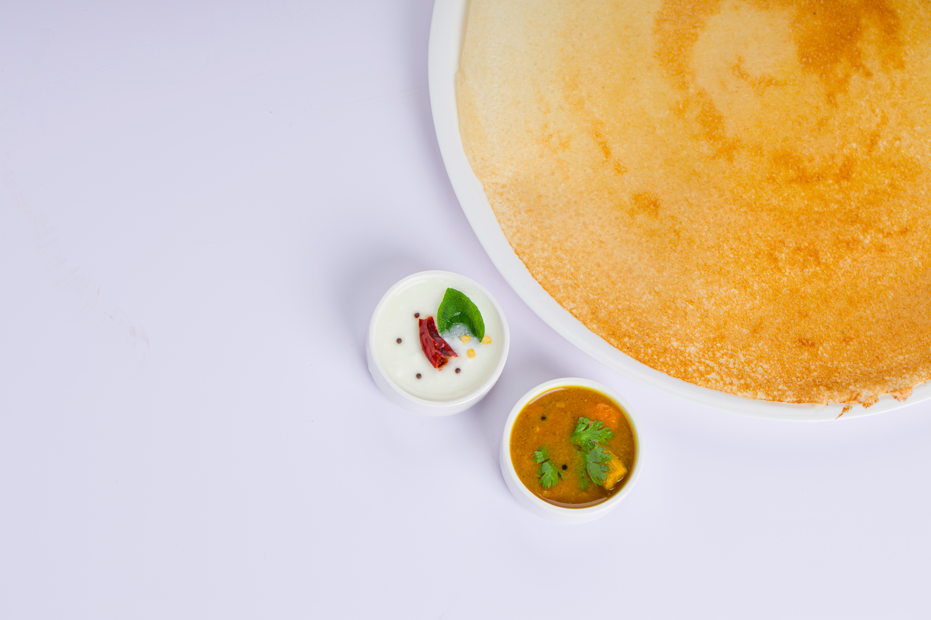 Classic Indian Dosa with Coconut Chutney and Sambar