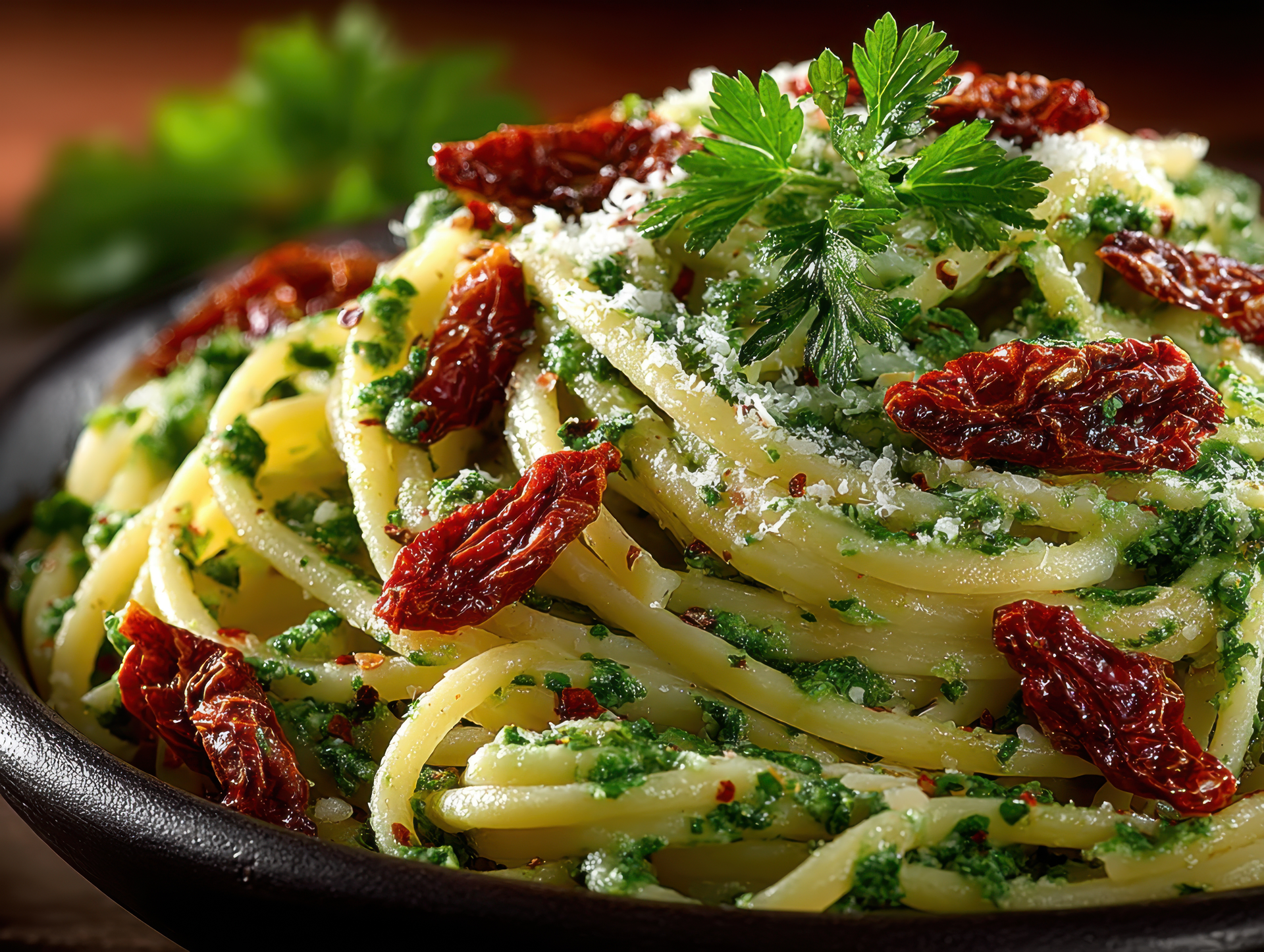 Creamy Argentine Chimichurri Pasta with Roasted Red Peppers