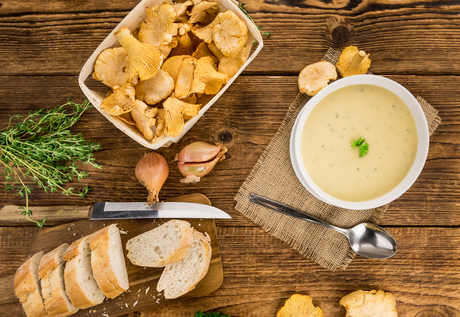 Creamy Austrian Garlic Soup with Croutons and Caraway