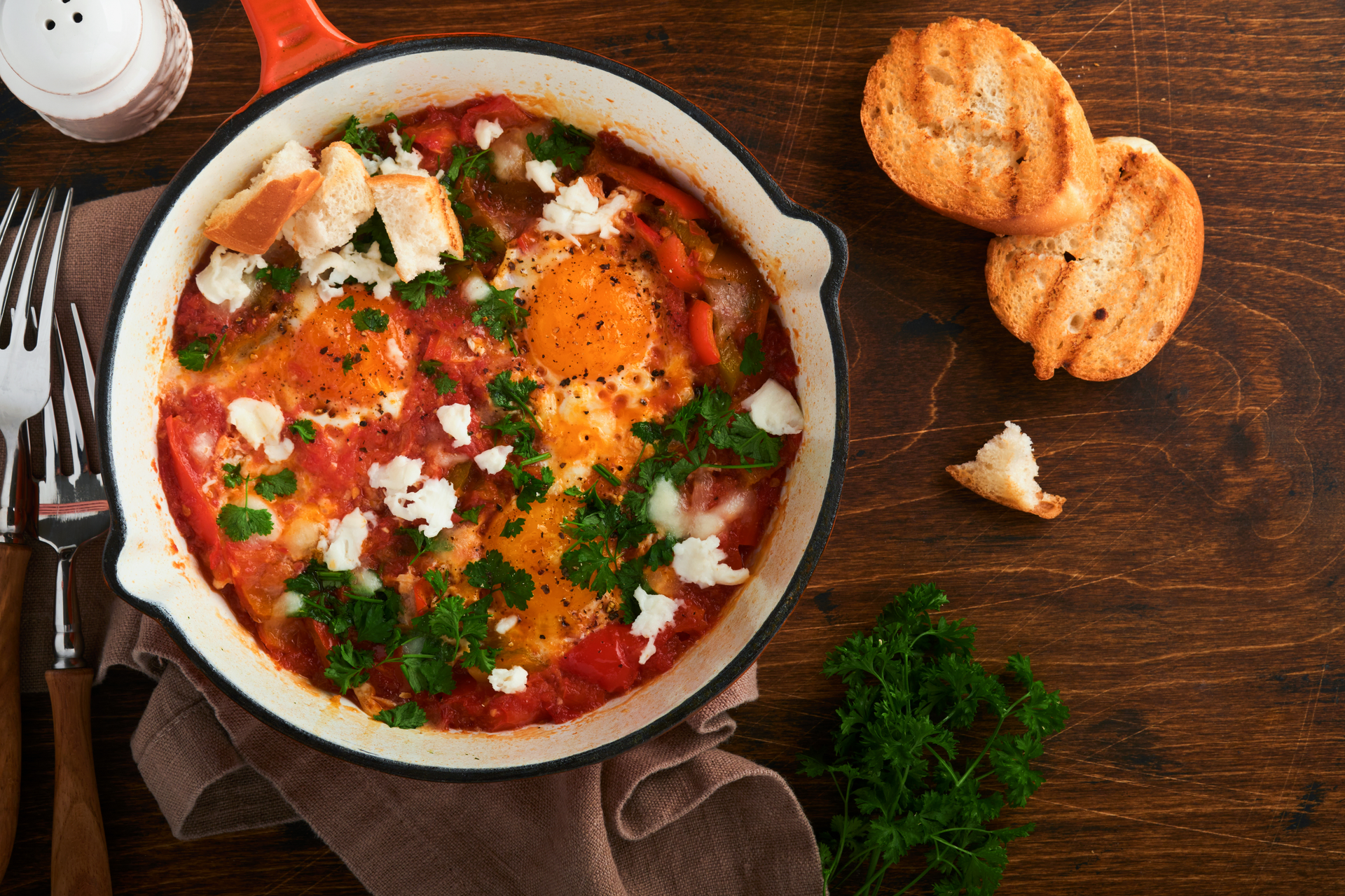 Creamy Egyptian Feta and Tomato Shakshuka with Spiced Lamb