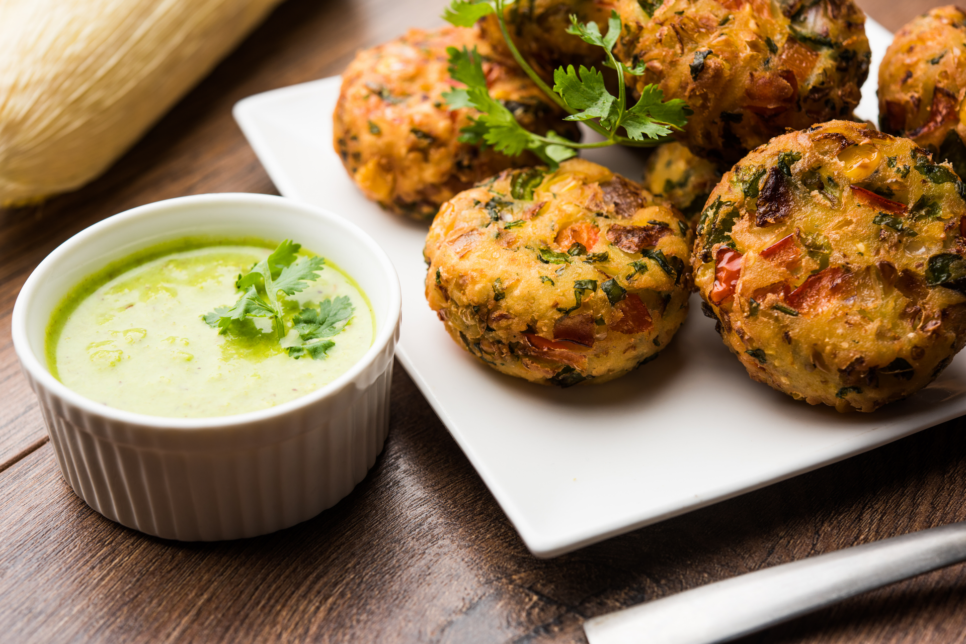 Crispy Bangladeshi Biryani Balls with Mint Chutney