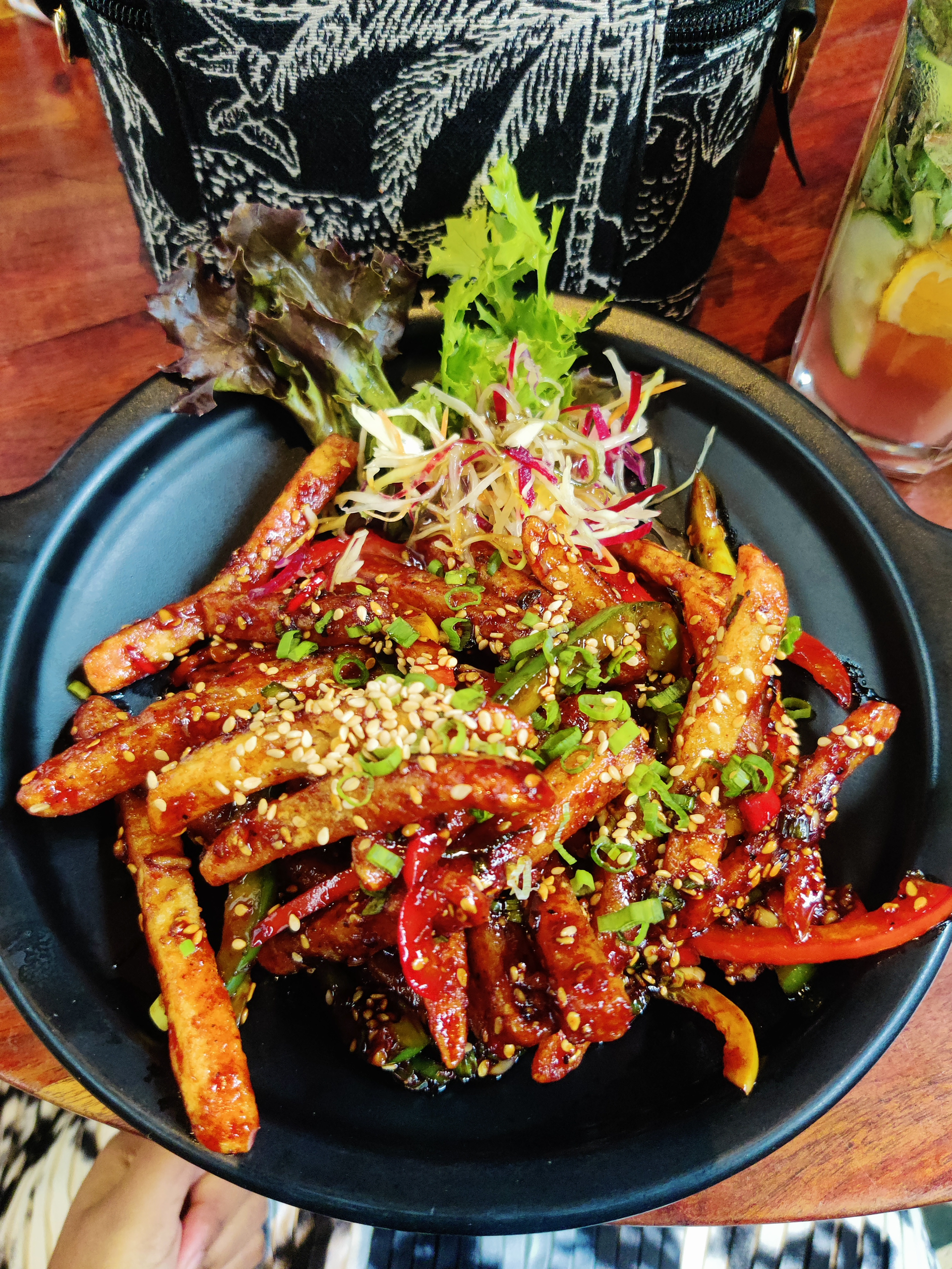 Crispy Korean Galbi Fries with Kimchi and Cheese