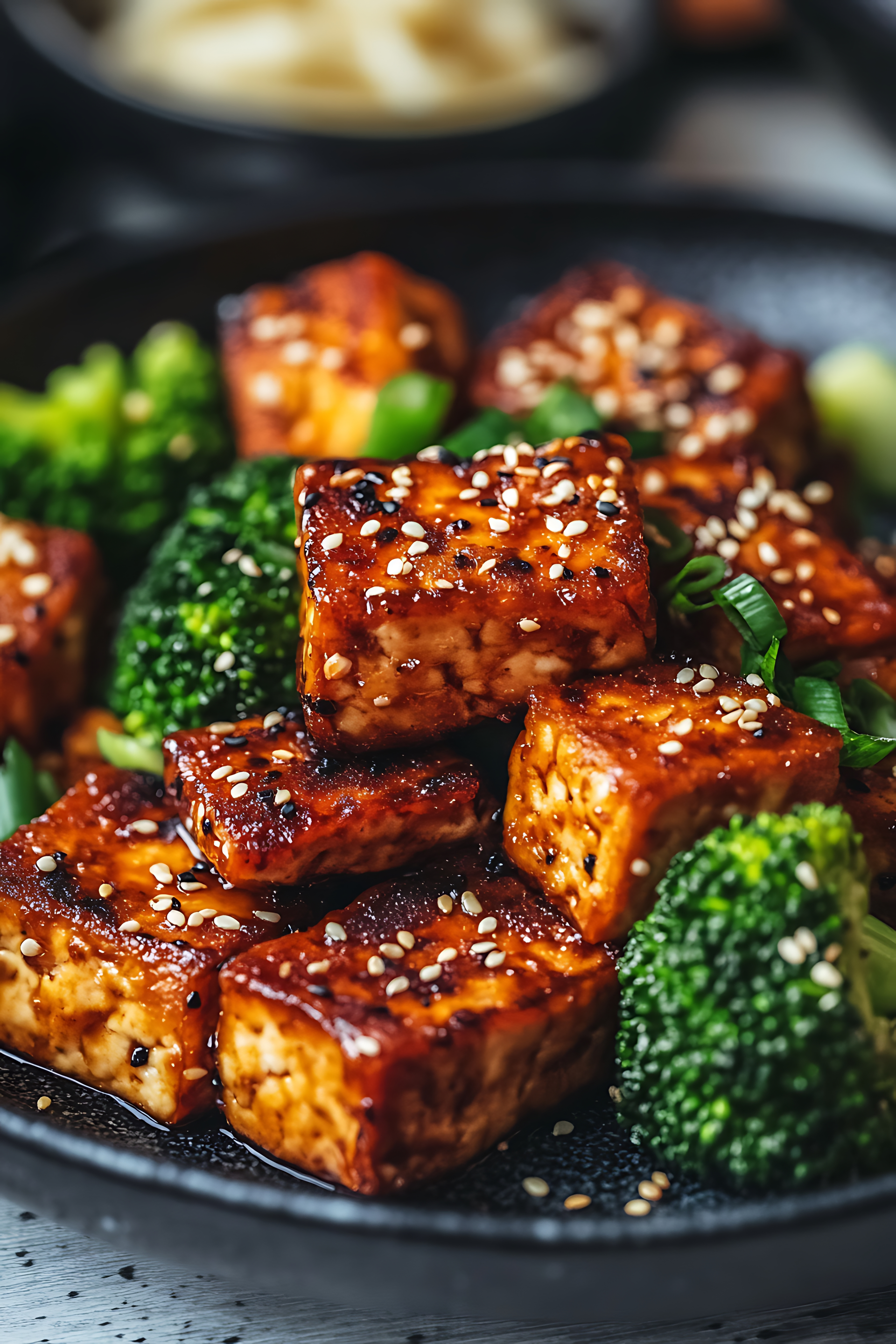 Crispy Teriyaki Tofu Bites with Sesame Ginger Drizzle