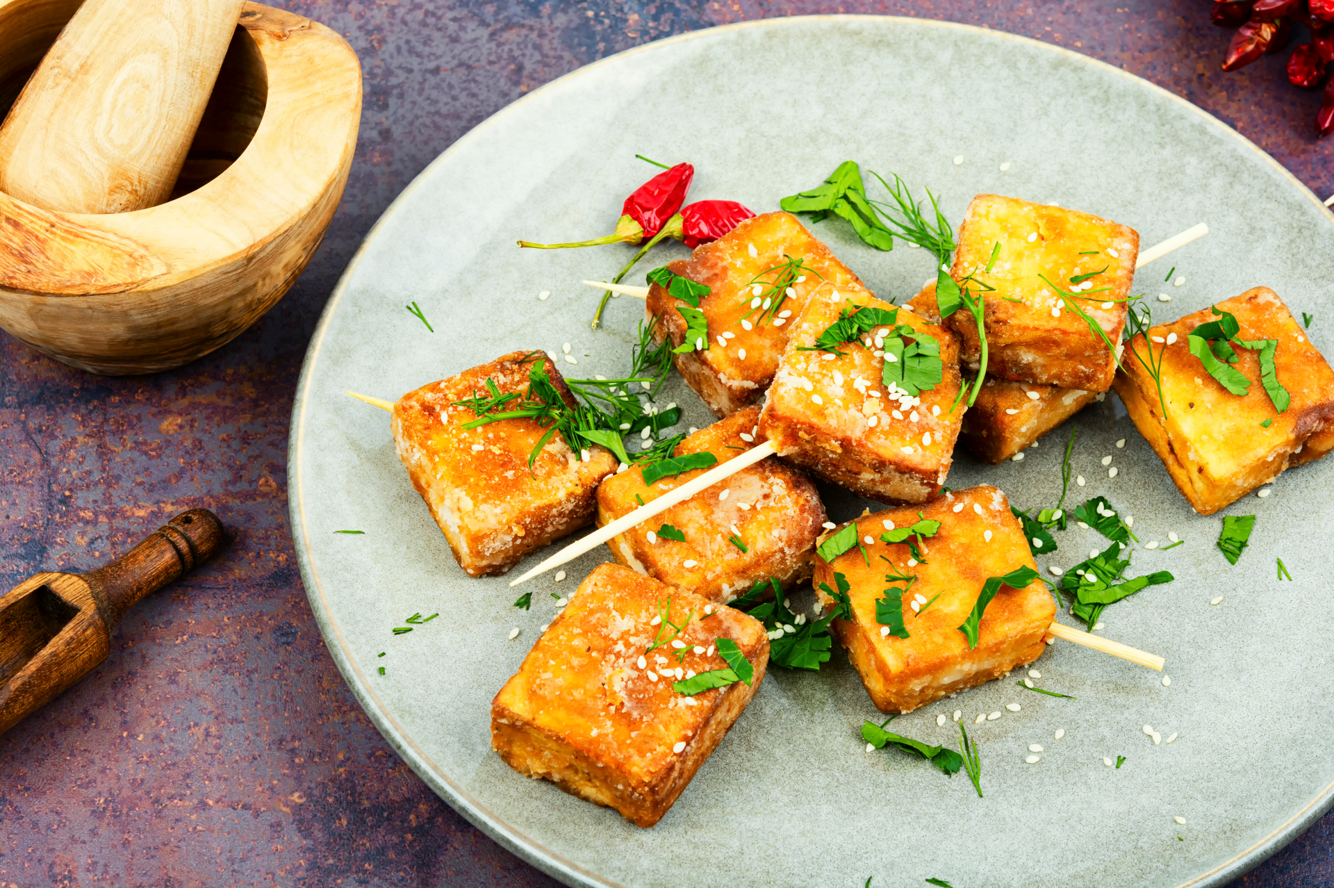 Crispy Teriyaki Tofu Bites with Sesame Ginger Drizzle