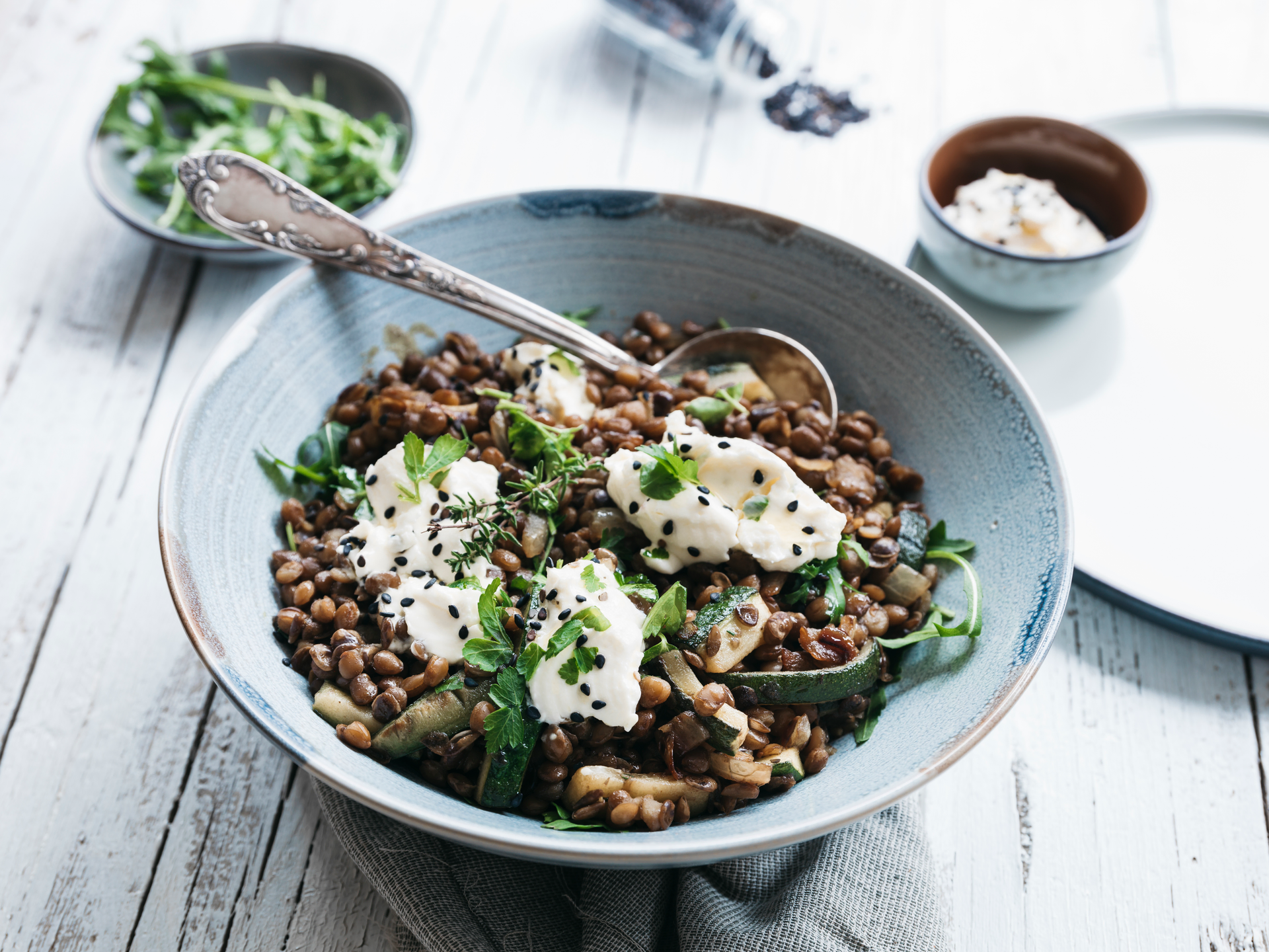 Earthy French Lentil Salad with Goat Cheese and Walnuts