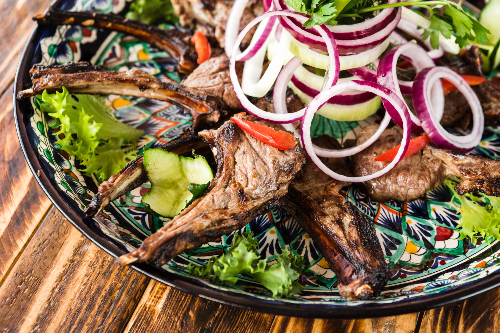 Ethiopian Mitmita-Spiced Lamb Chops with Injera Salad