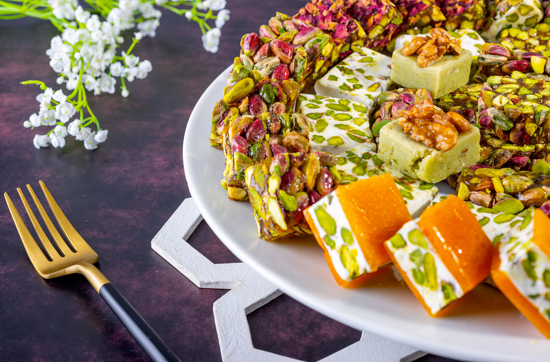 Exotic Iranian Saffron Halva with Pistachio Fragments