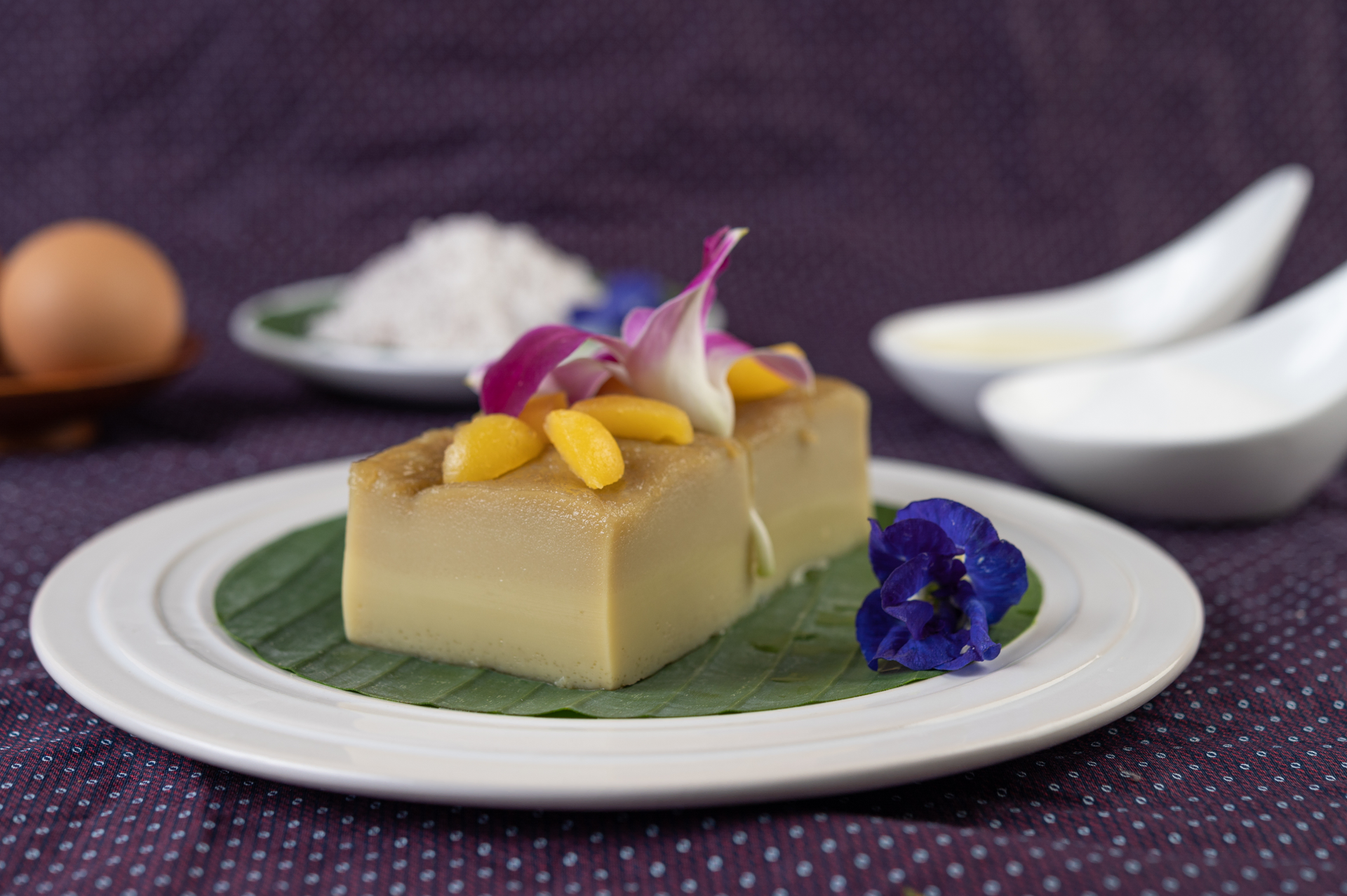 Exquisite Burmese Jaggery Custard with Coconut Cream Topping