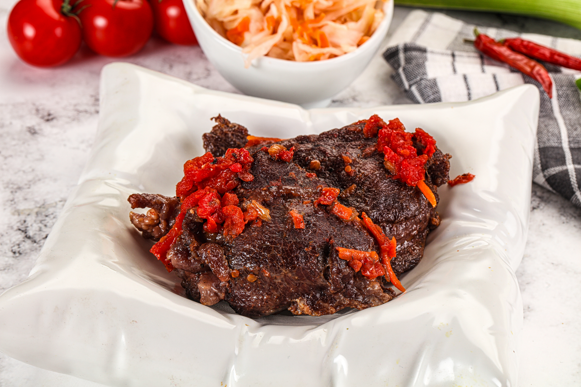 Fiery Venezuelan Carne Mechada with Roasted Red Pepper Relish