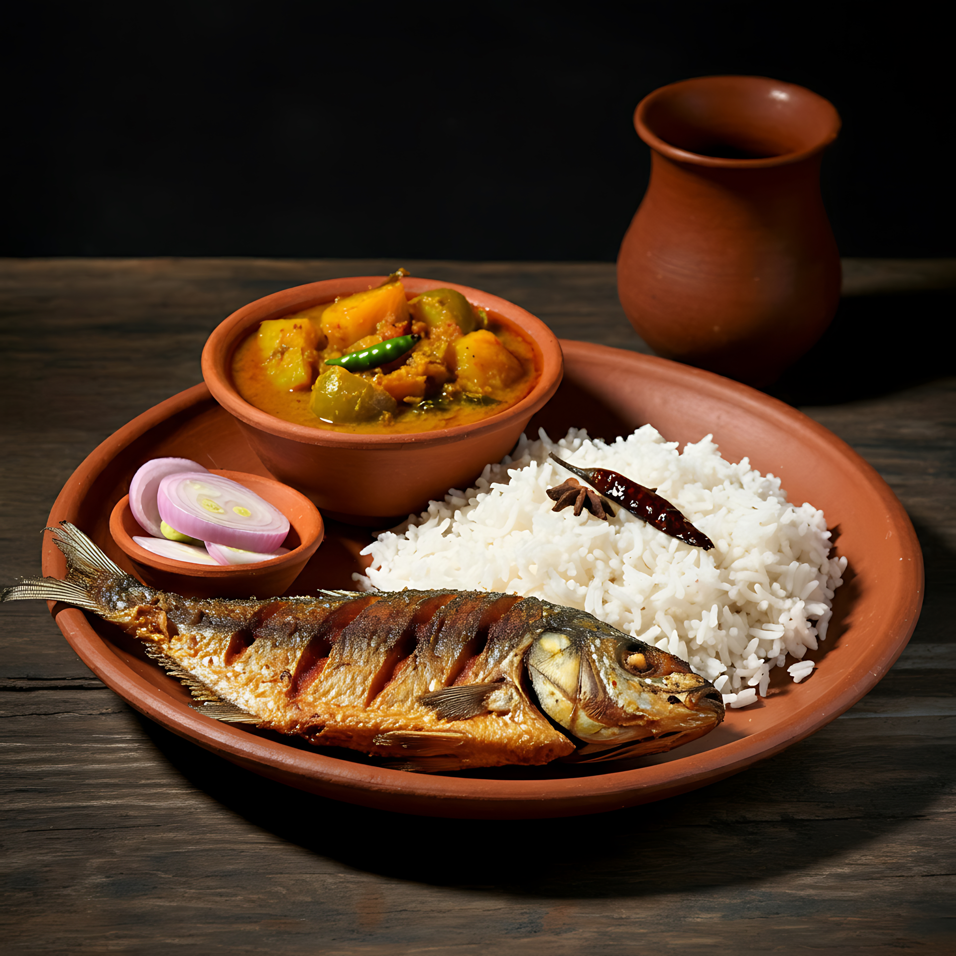 Fragrant Bengali Panta Bhat with Fish Fry