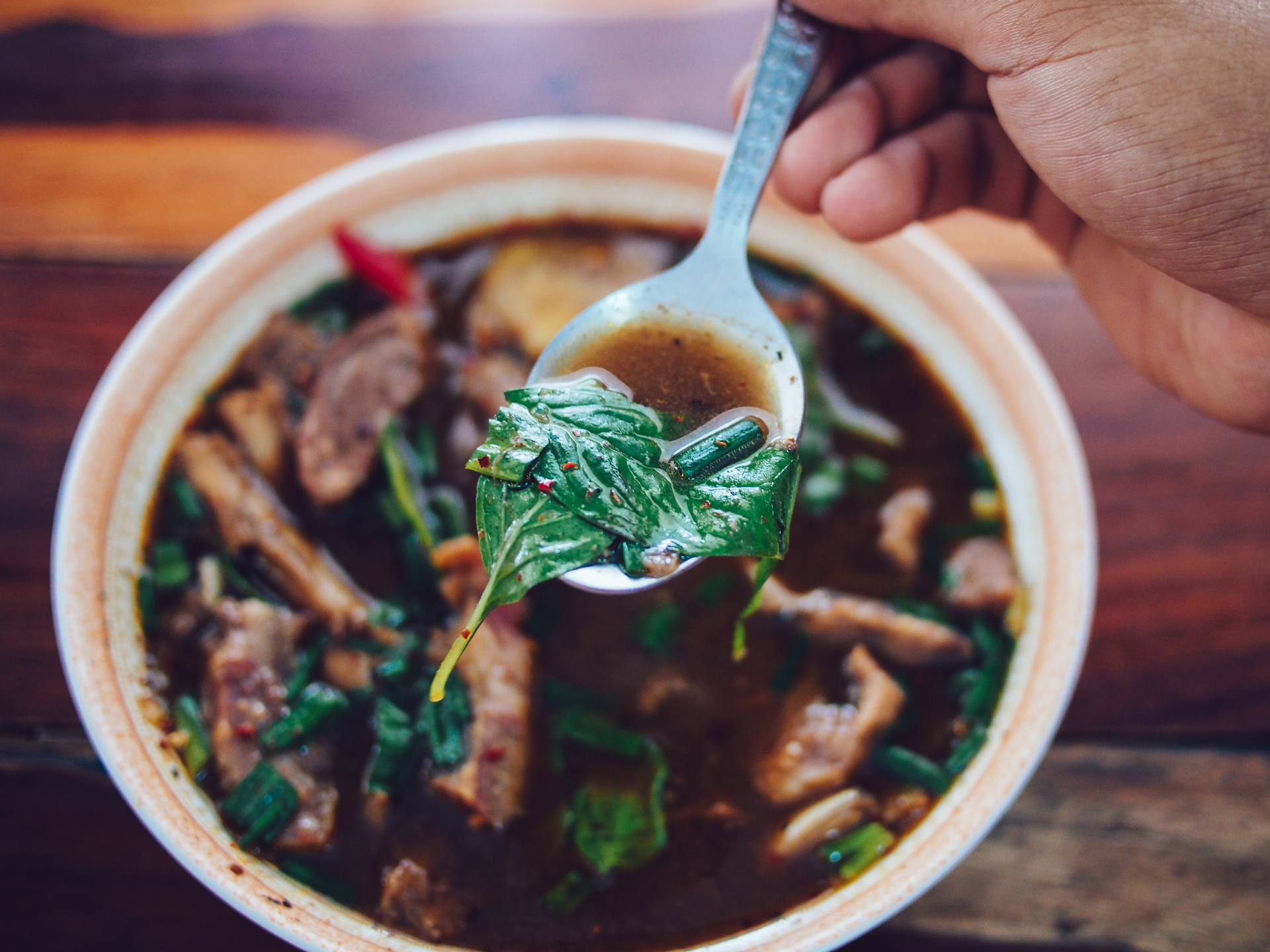 Fragrant Laotian Or Lam Soup with Bitter Herbs and Beef