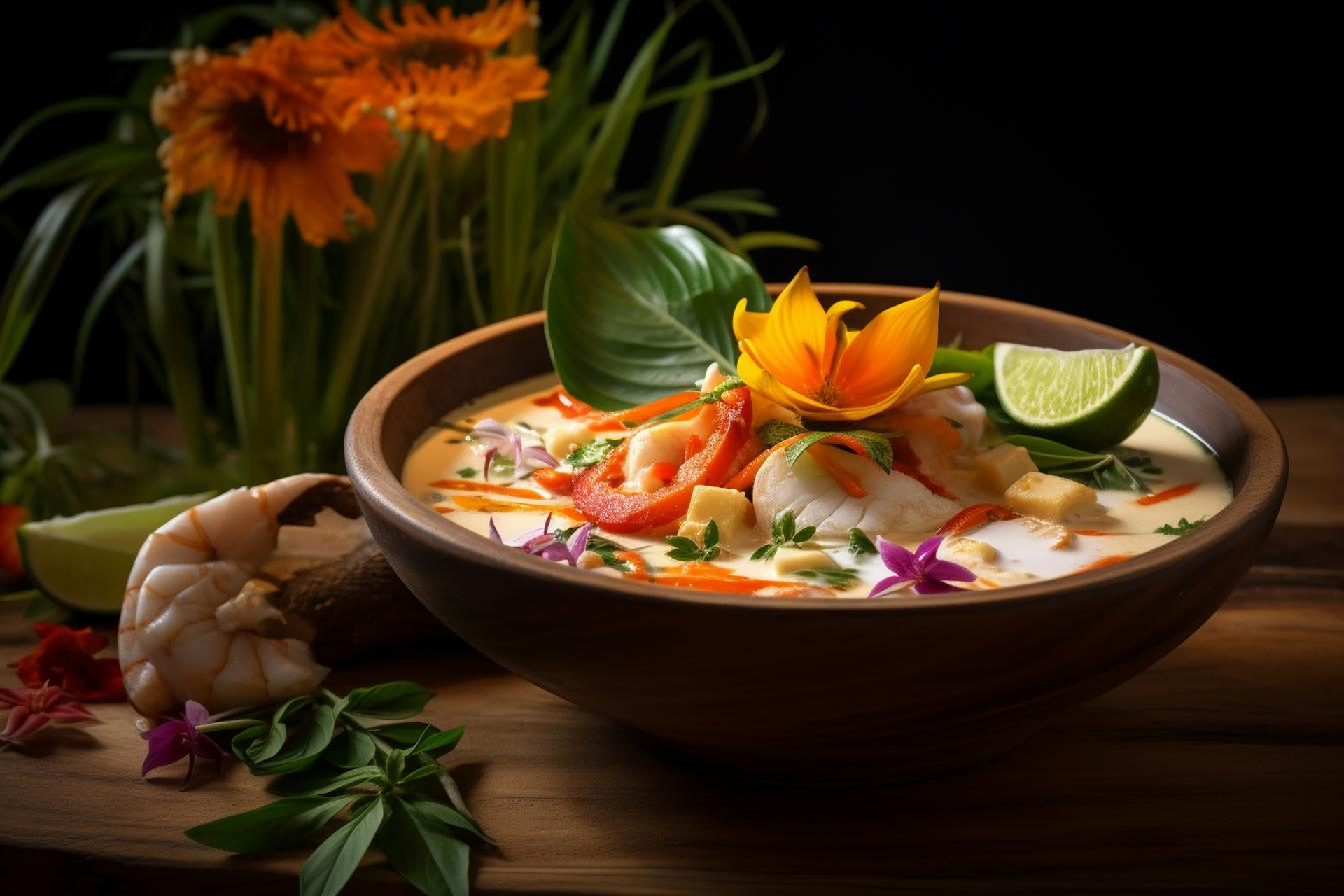 Fragrant Thai Coconut Lime Soup with Seafood Medley