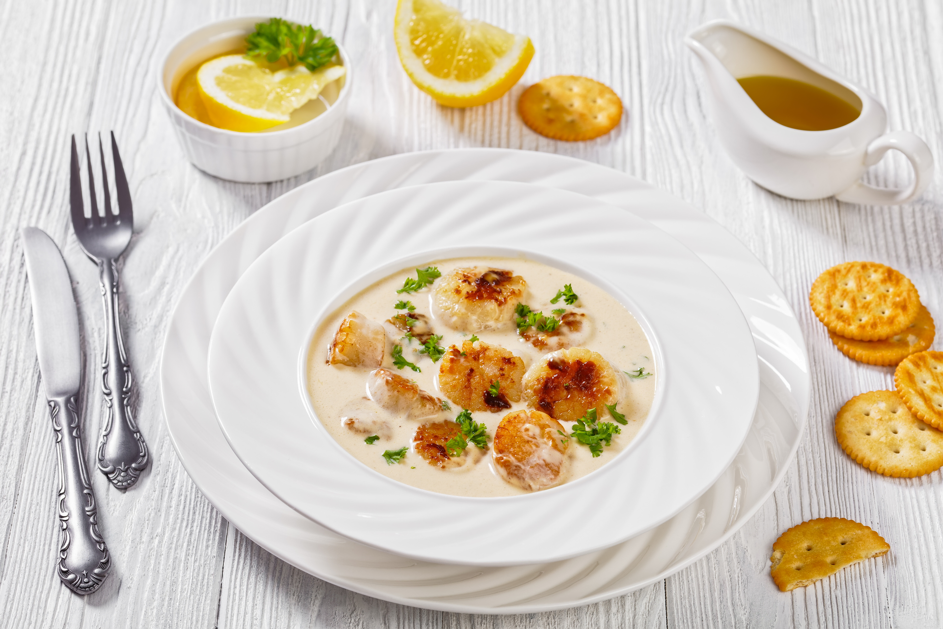French Coquilles Saint-Jacques with White Wine Cream Sauce