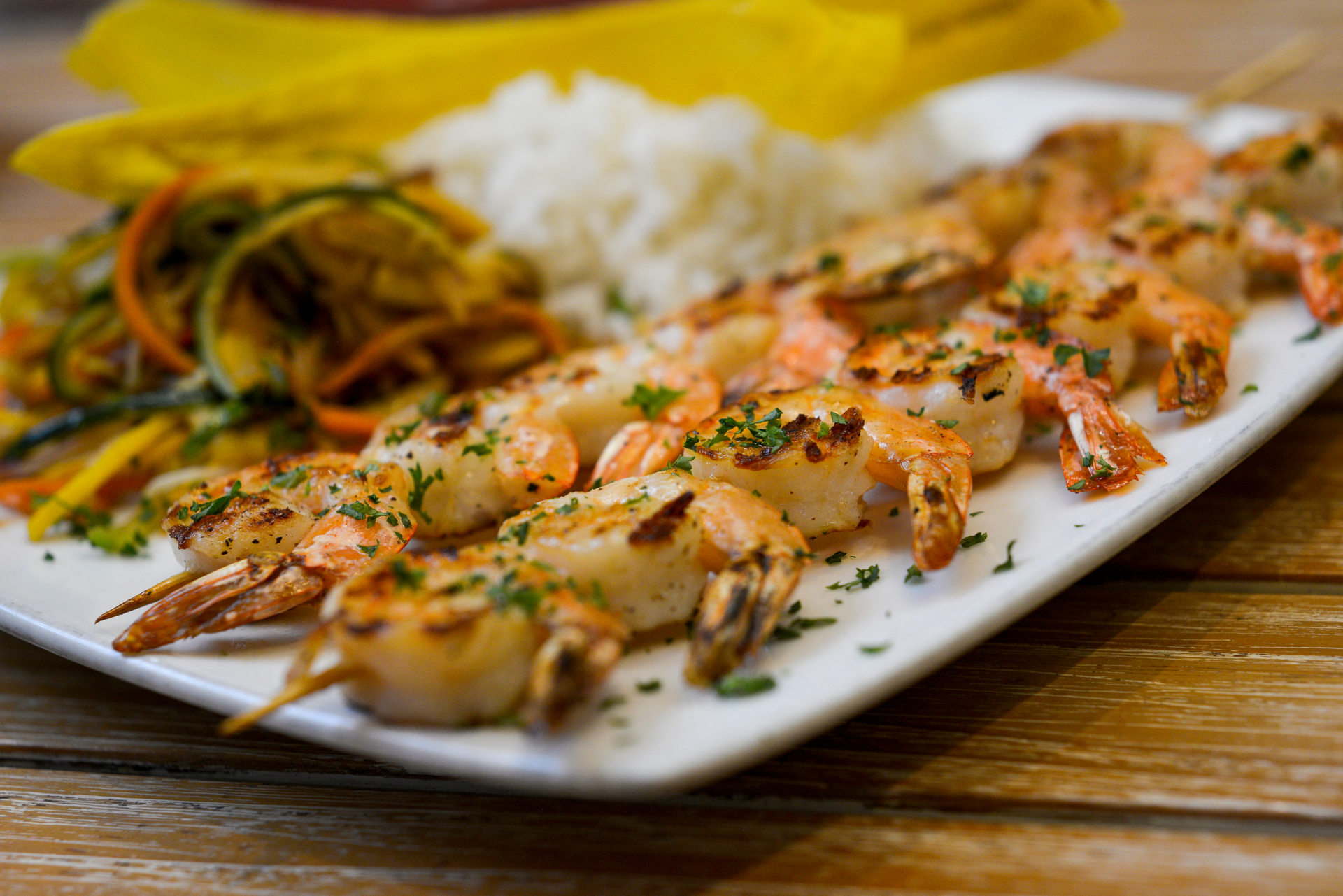 Fresh Caribbean Pineapple Rice with Coconut Shrimp Skewers