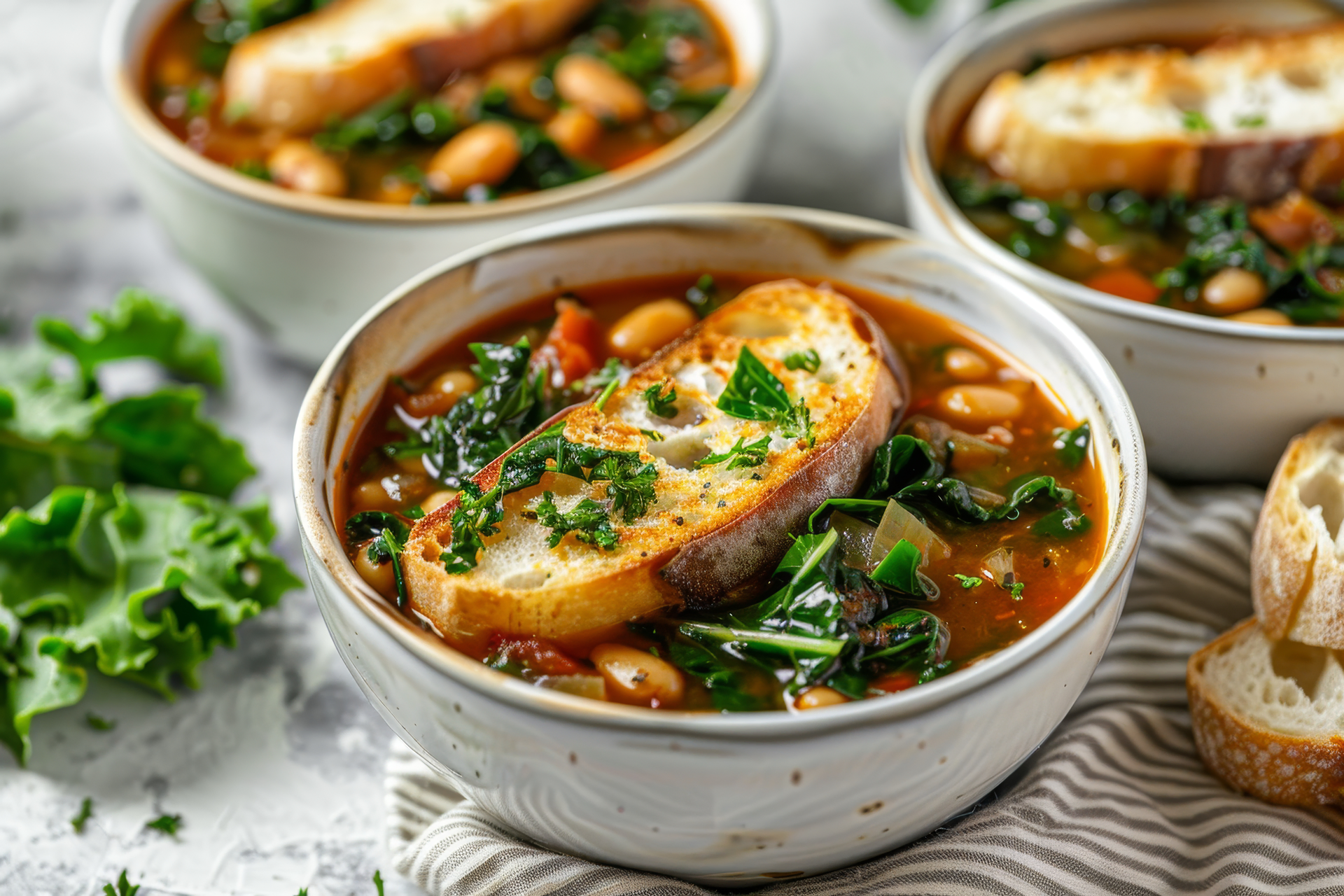 Garlicky Tuscan White Bean Stew with Rosemary Crostini