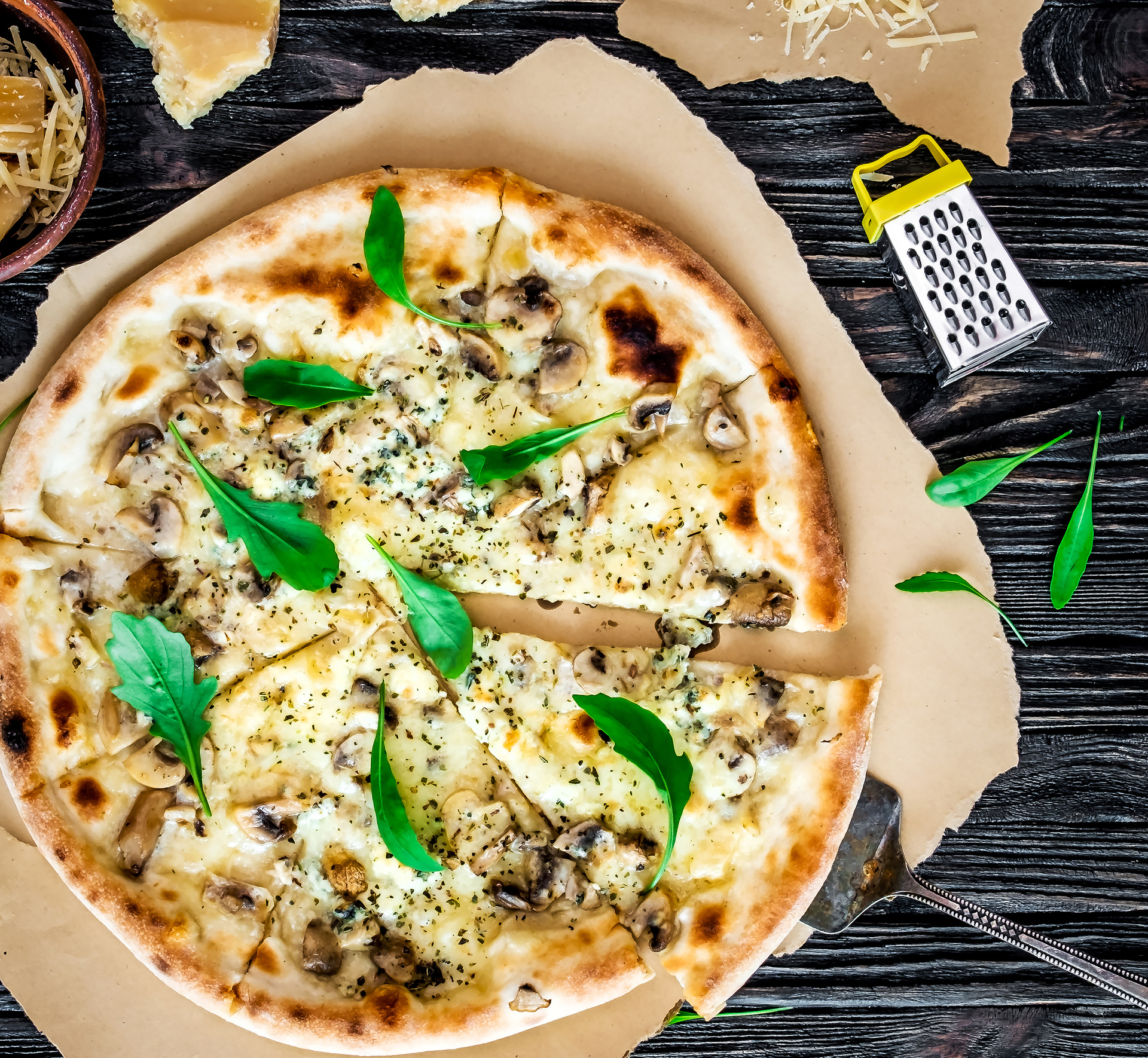 Generously Topped French White Truffle Pizza with Tarragon and Goat Cheese