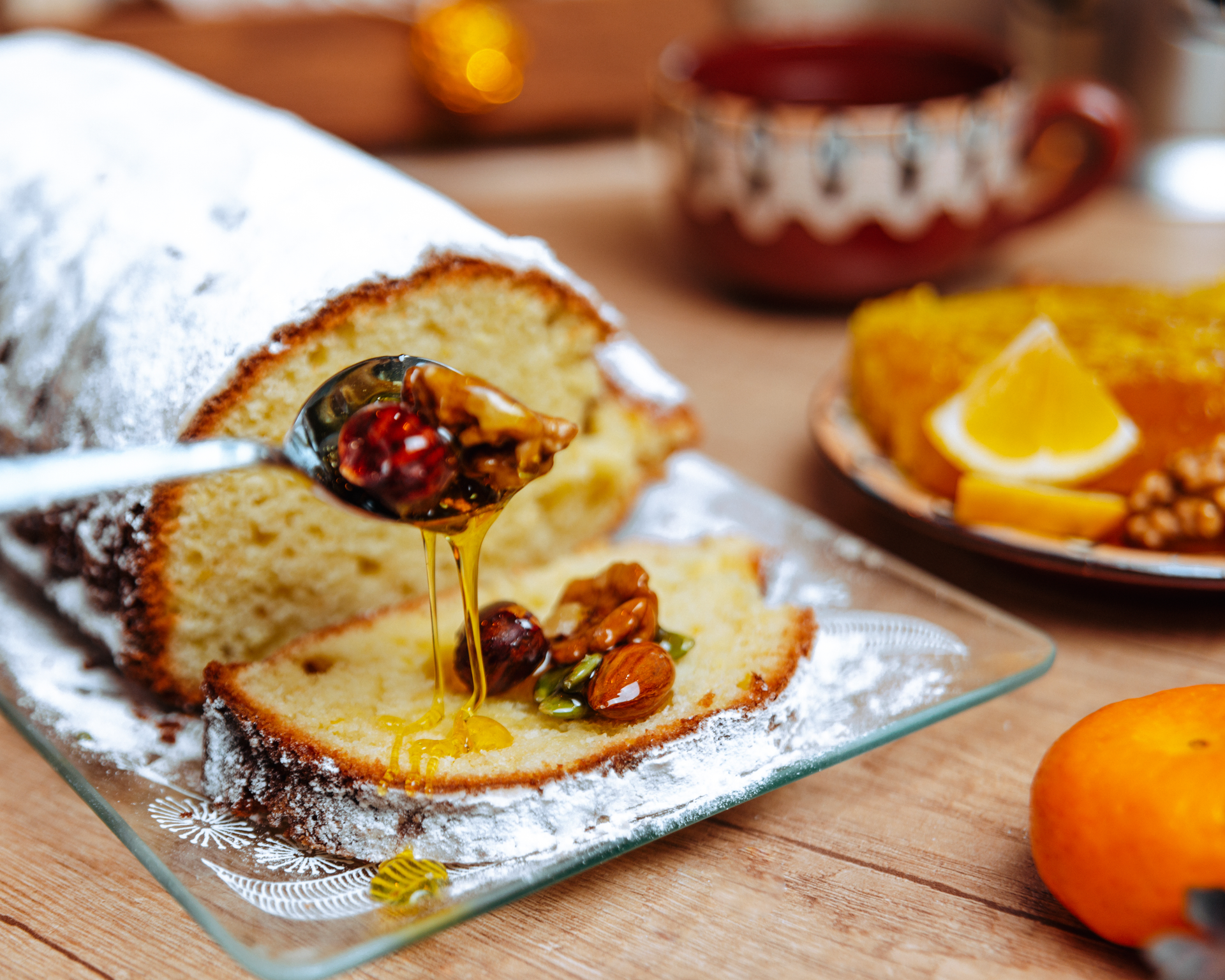 Glazed Tunisian Cardamom Orange Cake with Honey Syrup