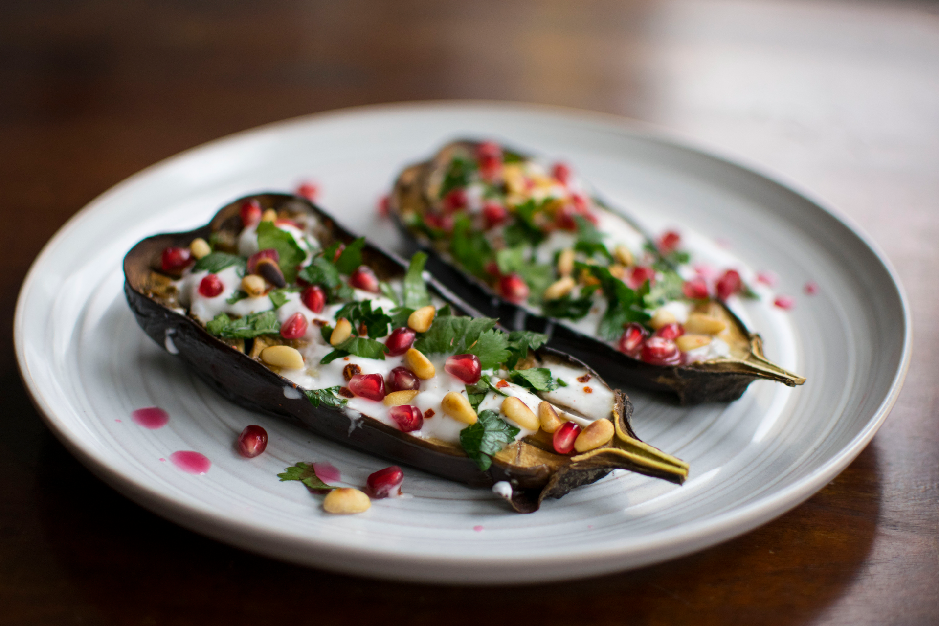 Greek Yogurt Marinated Grilled Eggplant with Mint Oil