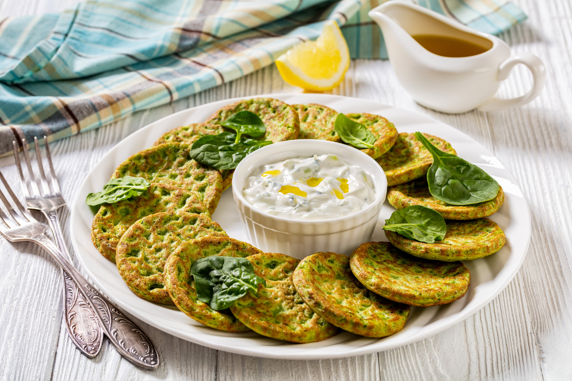 Greek Zucchini Fritters with Lemon Tzatziki Sauce