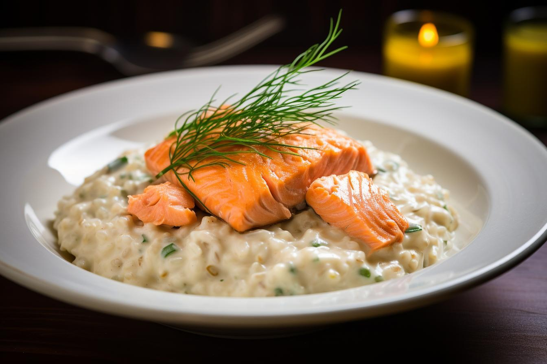 Hearty Finnish Salmon with Dill Cream and Barley Risotto