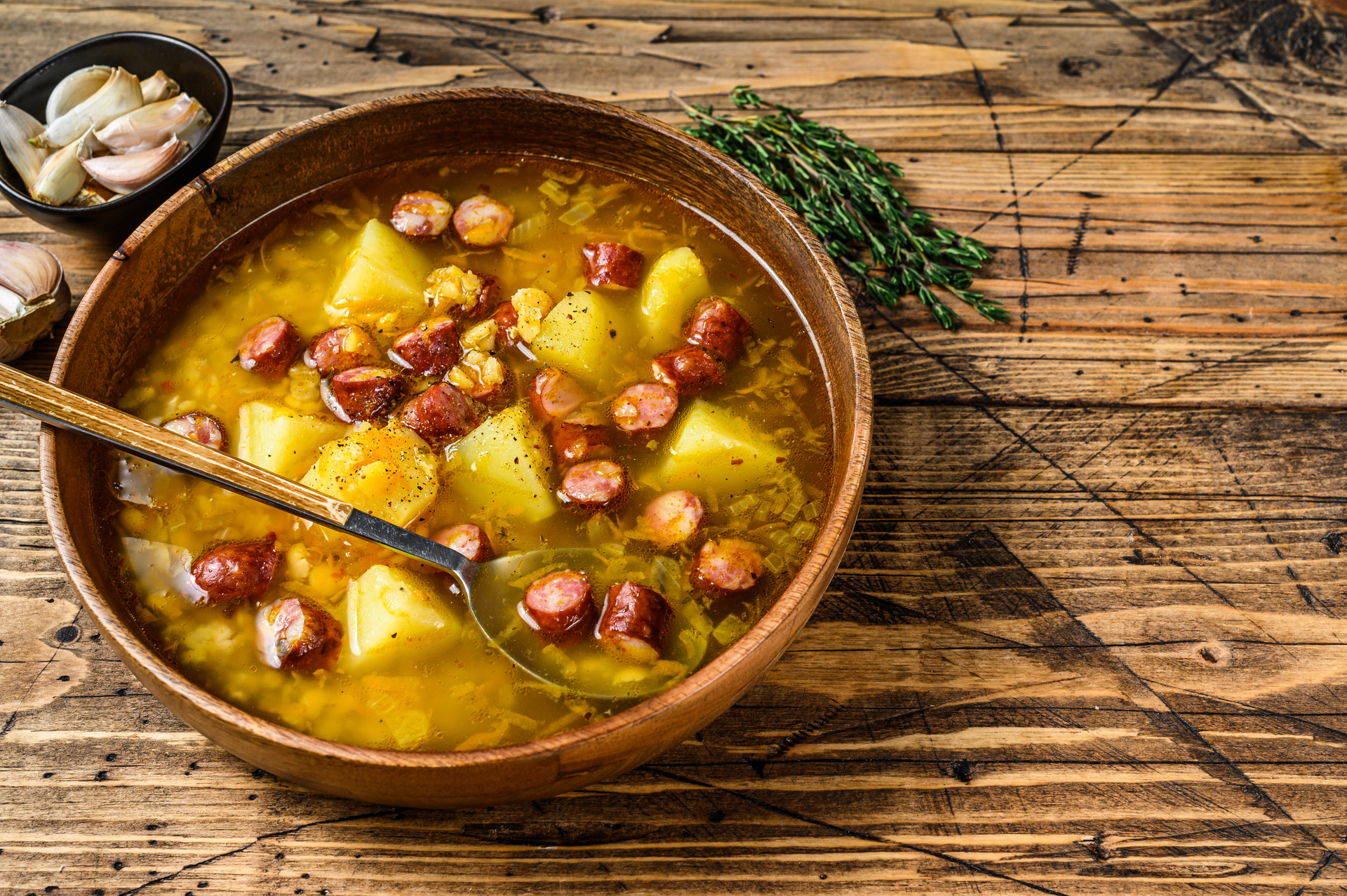 Hearty German Lentil Soup with Frankfurters and Mustard