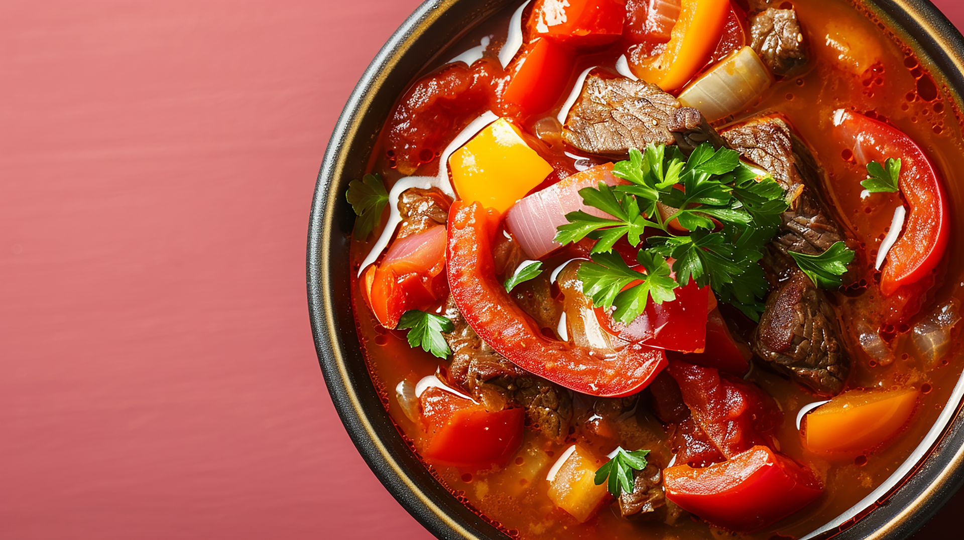 Hearty Goulash Soup with Beef and Paprika Swirl