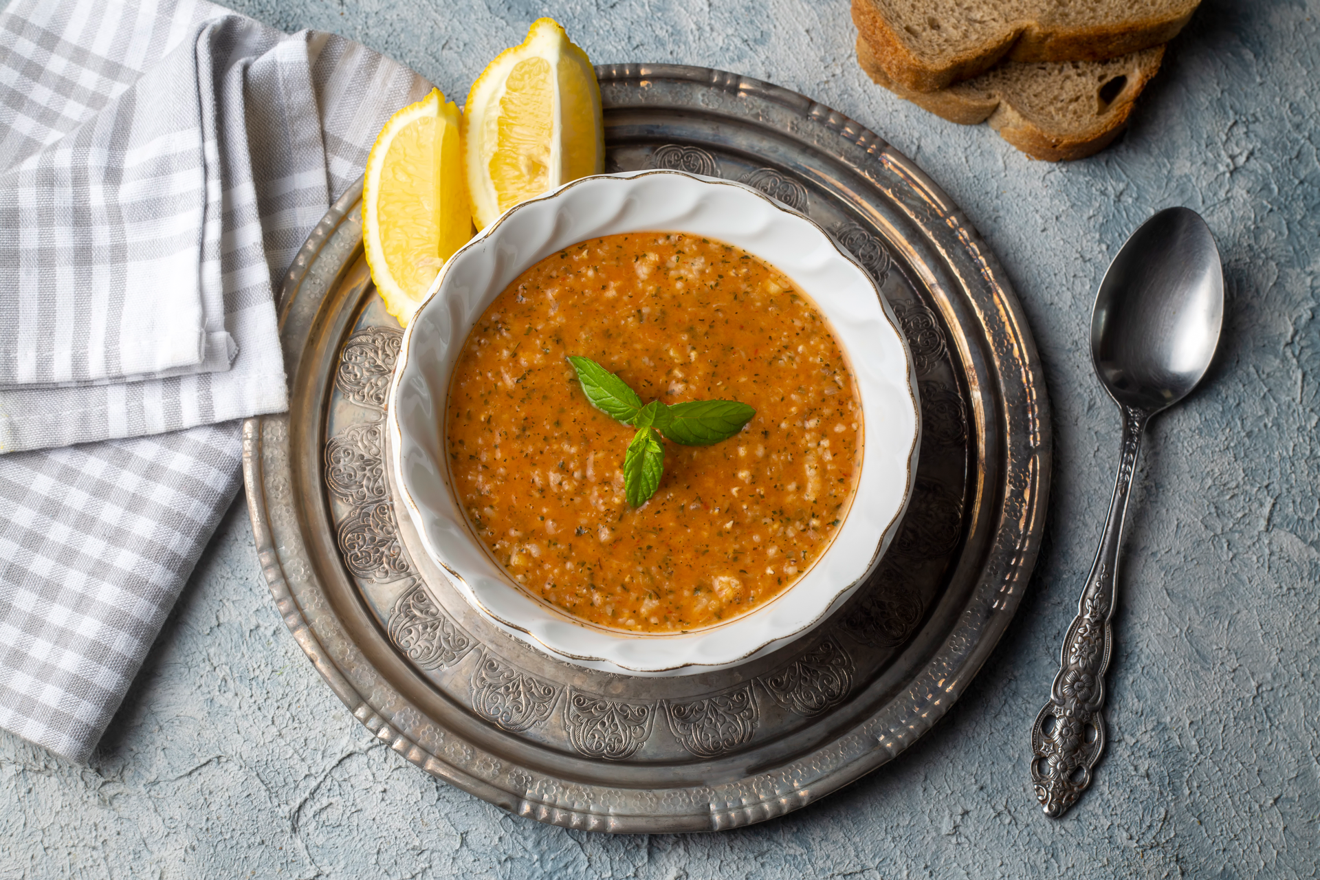 Hearty Turkish Lentil Soup with Bulgur and Mint