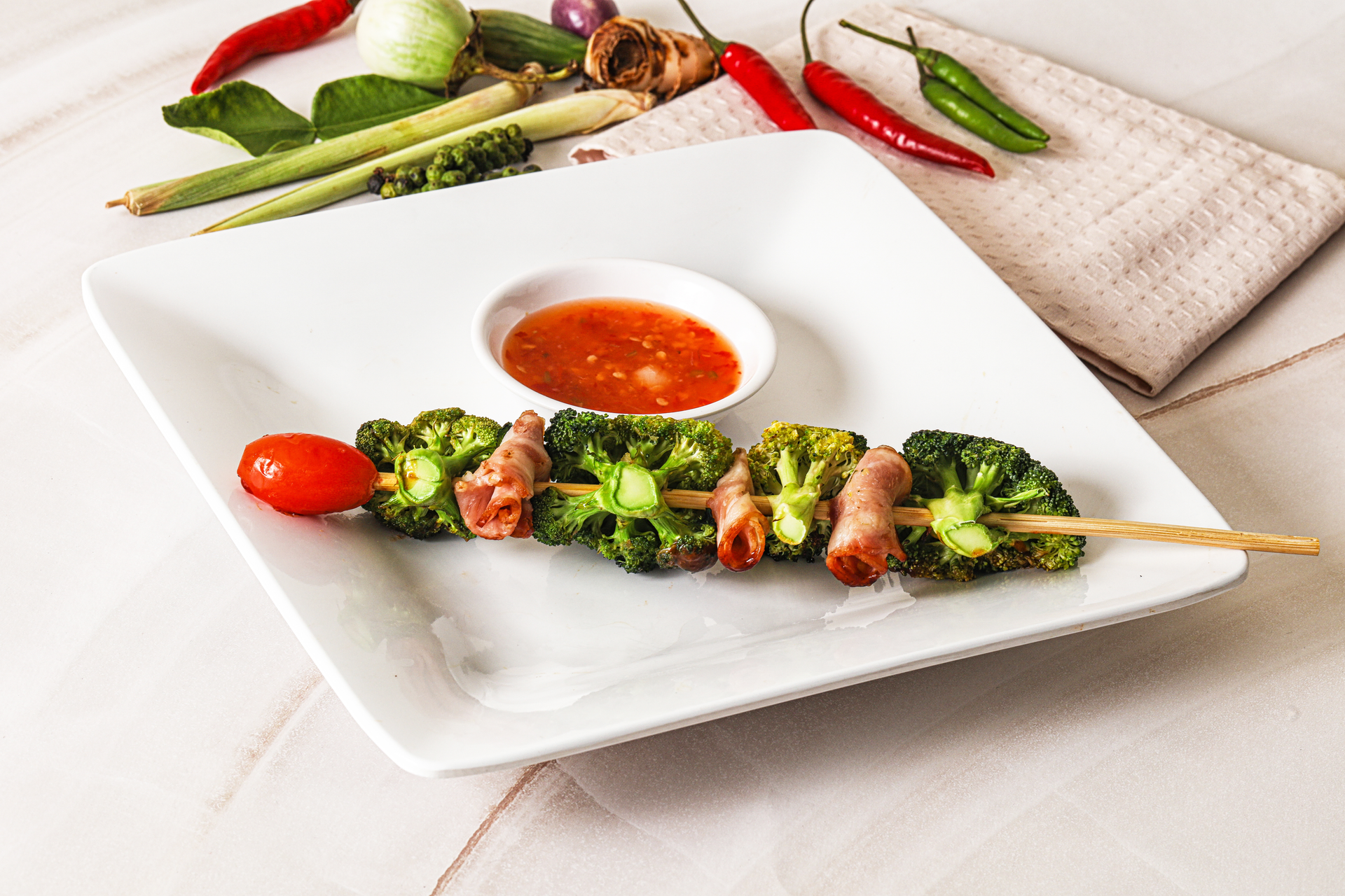 Herbal Thai Pandan Chicken Skewers with Sweet Tamarind Sauce