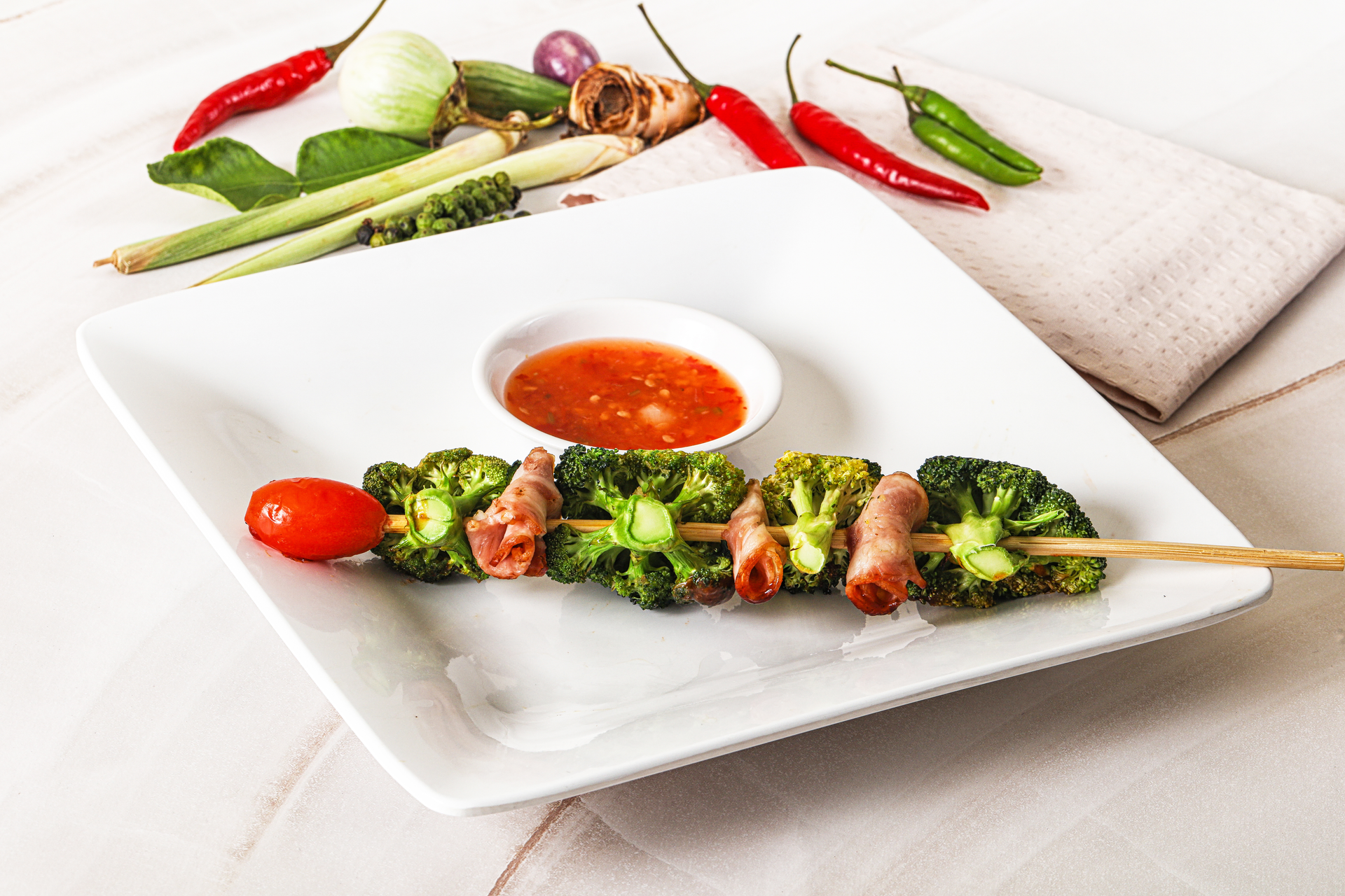 Herbal Thai Pandan Chicken Skewers with Sweet Tamarind Sauce