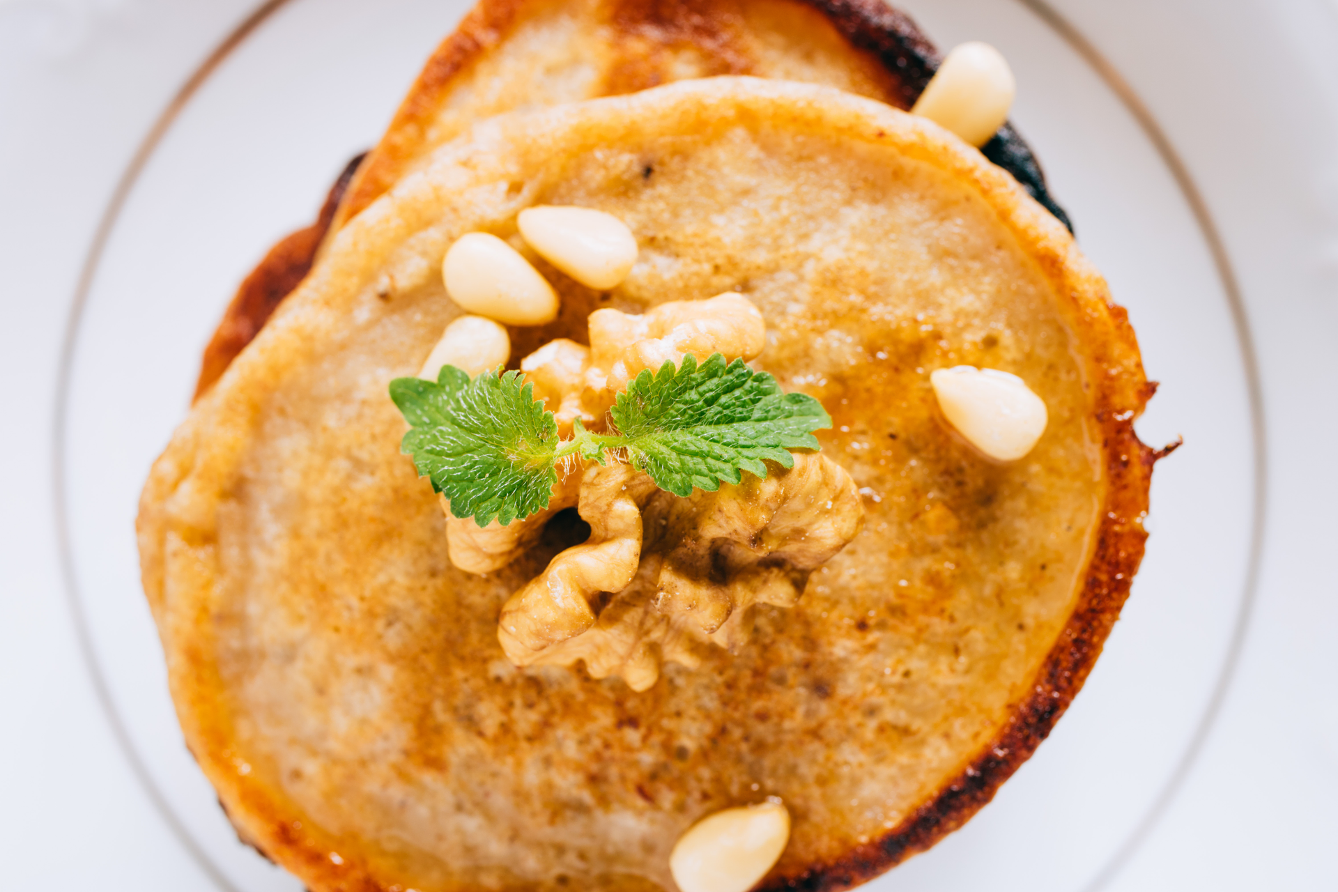 Honey-Glazed Japanese Sweet Potato Pancakes with Walnut Topping