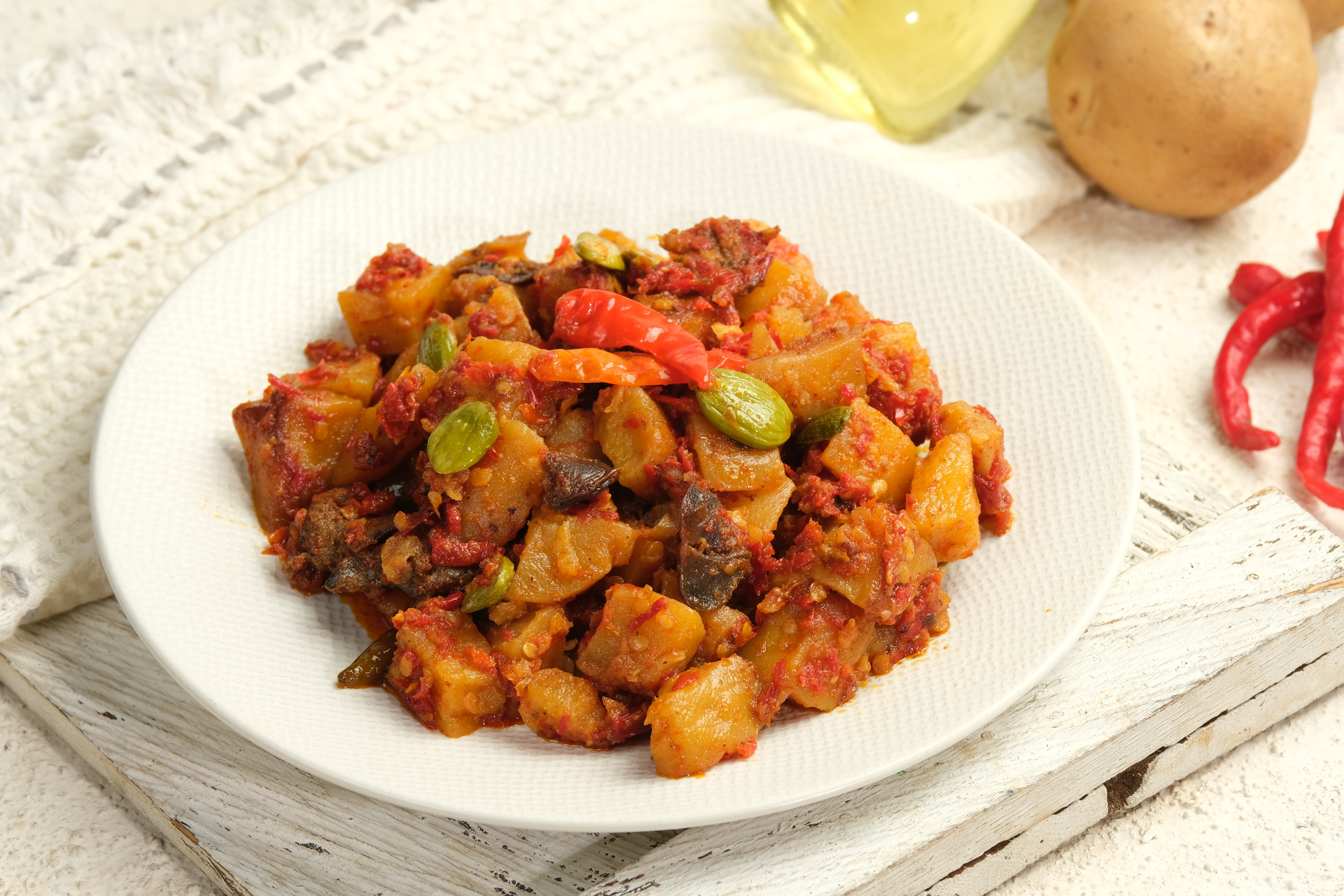 Indonesian Belado Balado with Fried Tofu and Potato