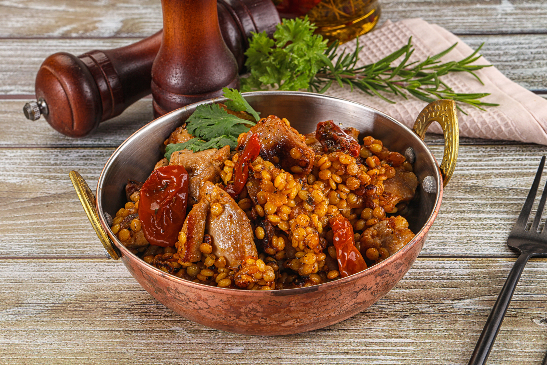Iraqi Spicy Baharat-Glazed Chicken with Lentil Pilaf