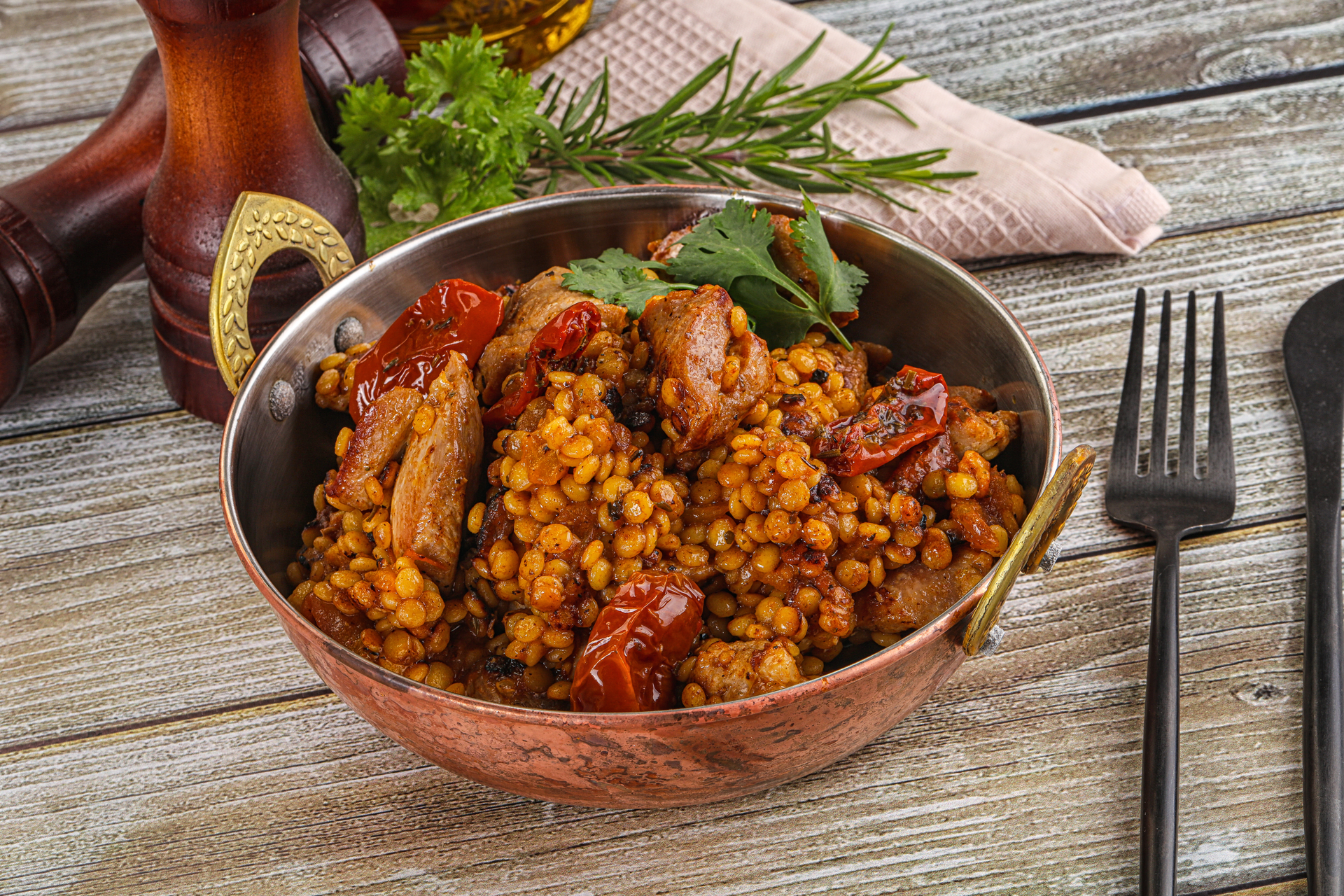Iraqi Spicy Baharat-Glazed Chicken with Lentil Pilaf
