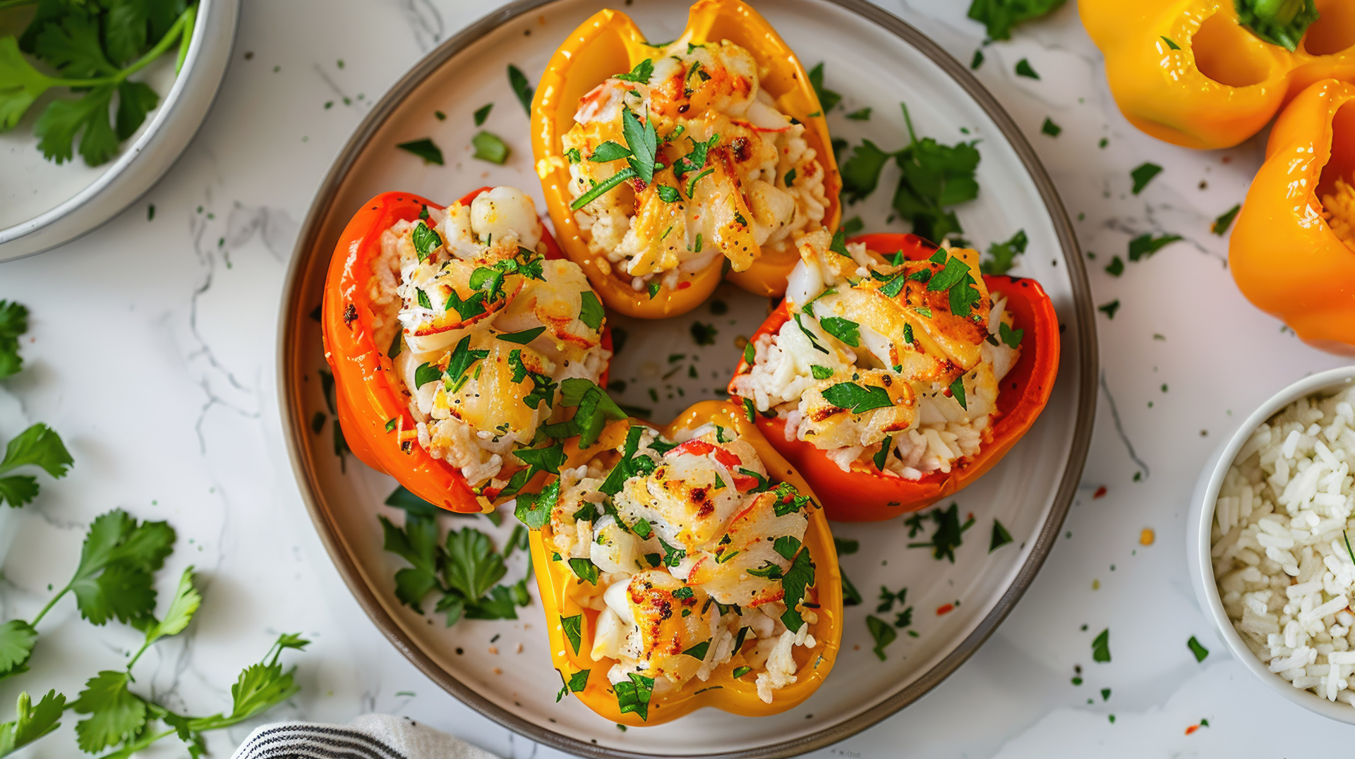 Irish Colcannon Stuffed Bell Peppers with Cheddar-Tarragon Cream