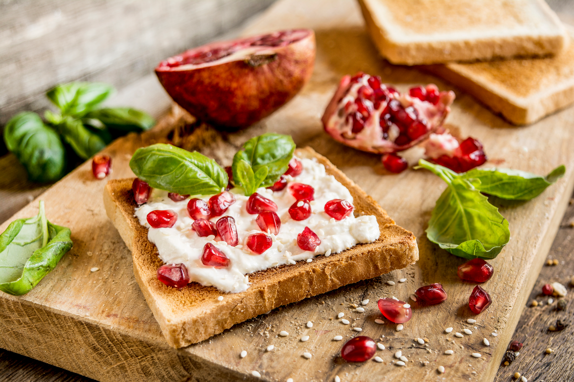 Italian Feta and Pomegranate Bruschetta with Mint Infusion