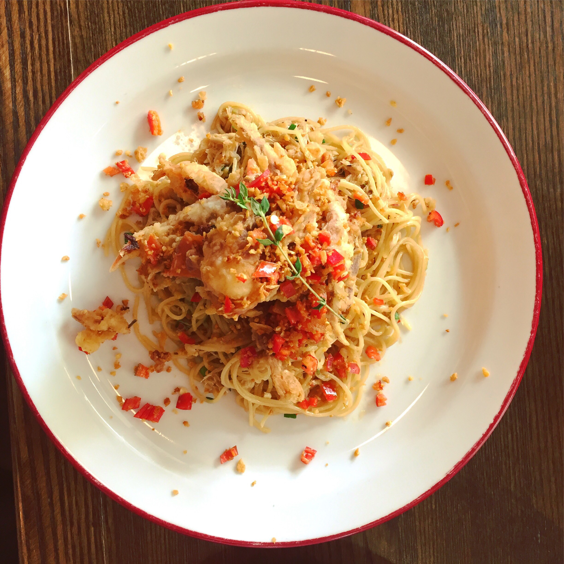 Italian Pici Pasta with Spicy Nduja and Pecorino Crumble
