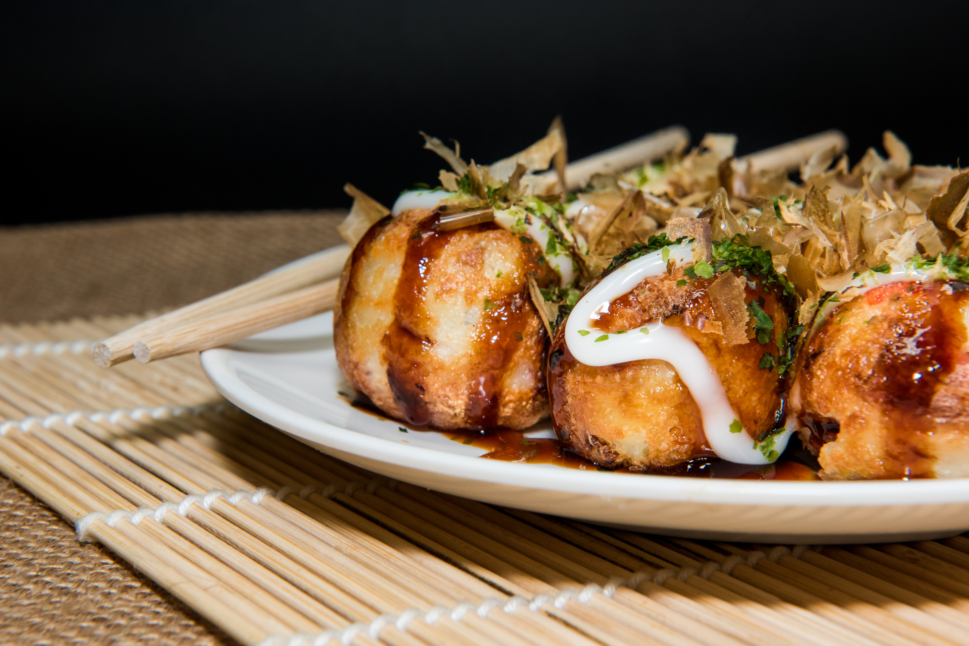 Japanese Takoyaki with Pickled Ginger and Bonito Flakes