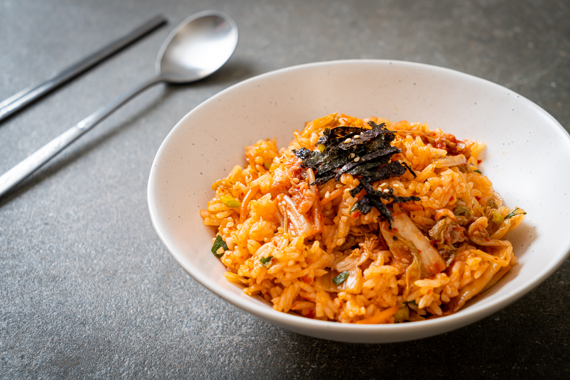 Korean Kimchi Fried Rice with Crunchy Seaweed